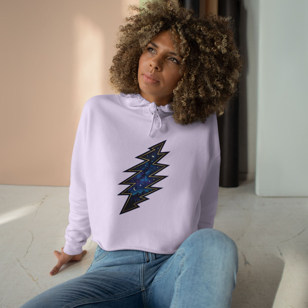 Grateful Dead Galaxy Lightning Bolt Crop Hoodie | Space Thunderbolt Cropped Sweatshirt