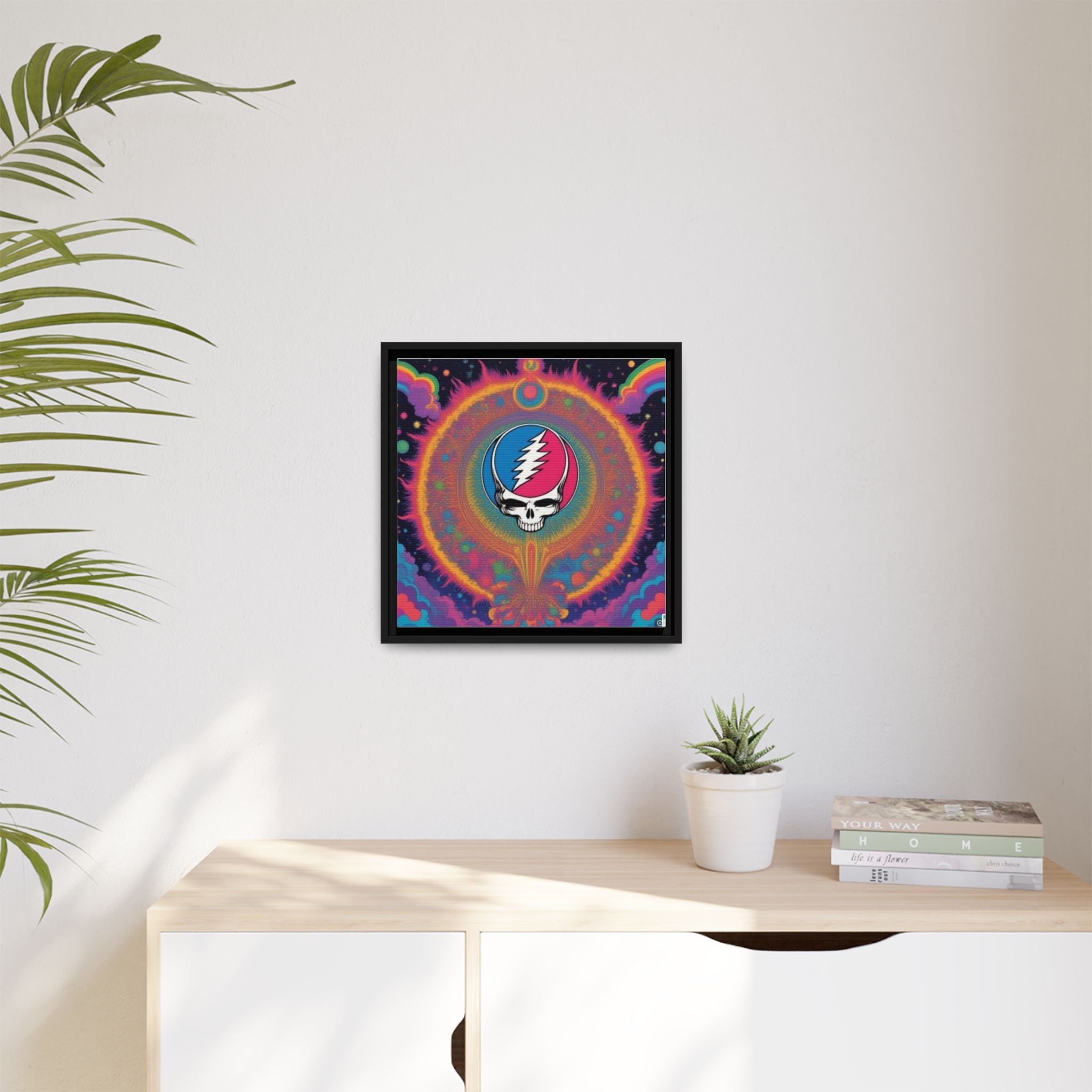Psychedelic Skull Lightning Bolt Matte Canvas Framed | Colorful Wall Art
