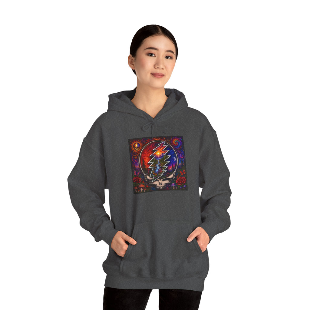 Psychedelic Steal Your Face Skull Hoodie | Grateful Dead Lightning Bolt, Rainbow Cosmic Art