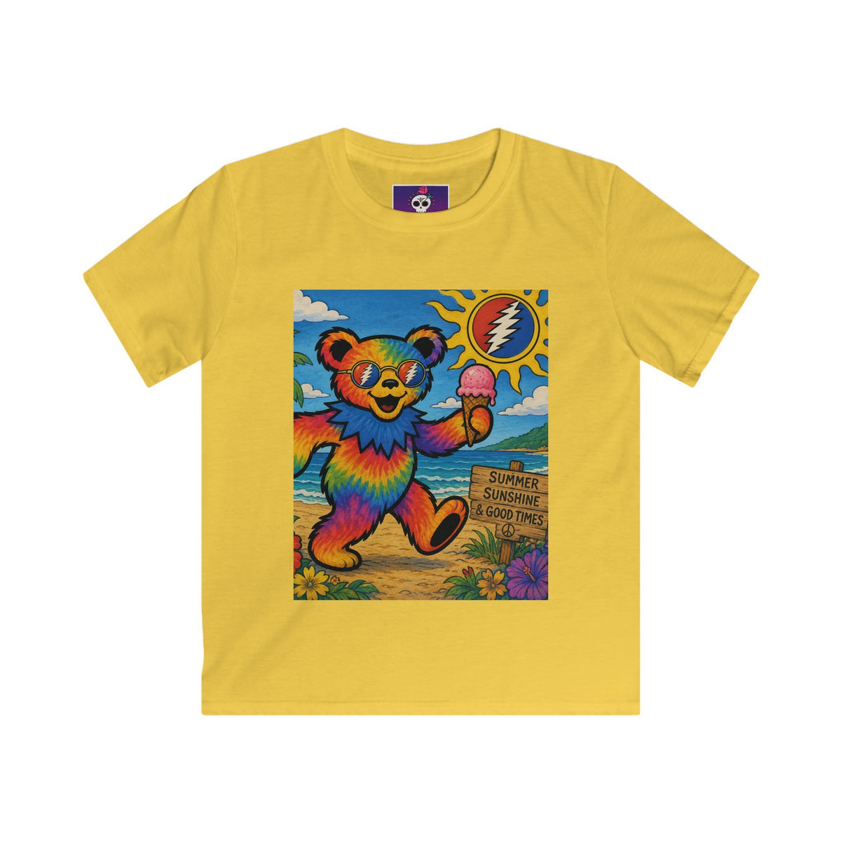 Rainbow Dancing Bear Kids Tee | Sunshine, Flowers, Psychedelic Grateful Dead Art