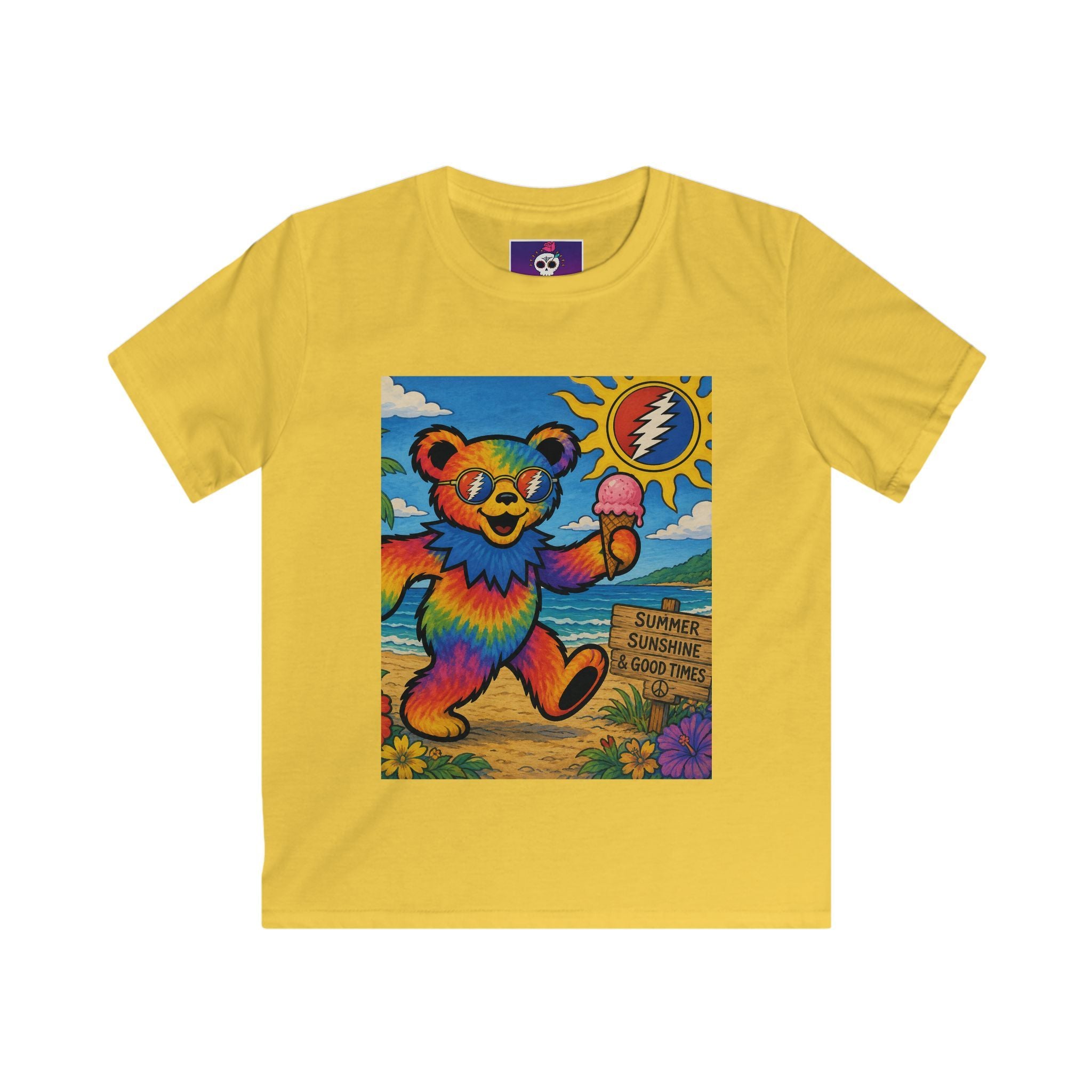 Rainbow Dancing Bear Kids Tee | Sunshine, Flowers, Psychedelic Grateful Dead Art