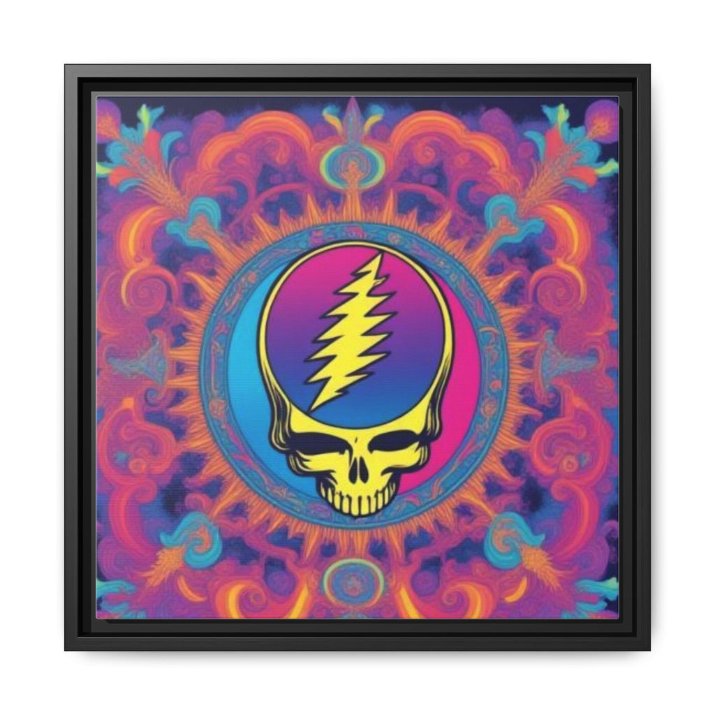 Psychedelic Steal Your Face Skull Matte Canvas Framed | Colorful Mandala Wall Art