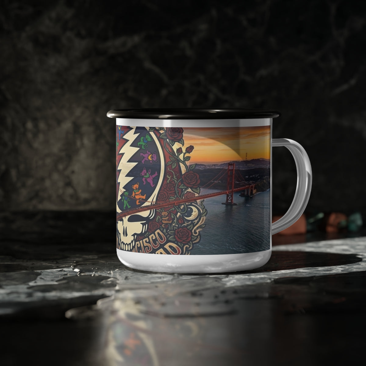 Grateful Dead Steal Your Face skull Enamel Camp Cup | San Francisco concert sunset, gift for a deadhead, camping, friend