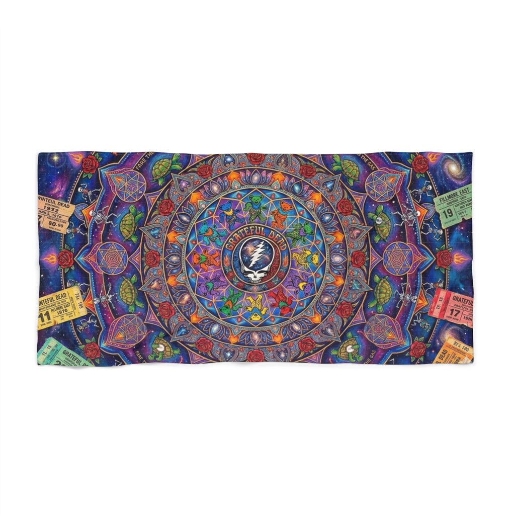 Psychedelic Grateful Dead Mandala Beach Towel | Colorful Circular Pattern, Vibrant Boho, gift for a deadhead