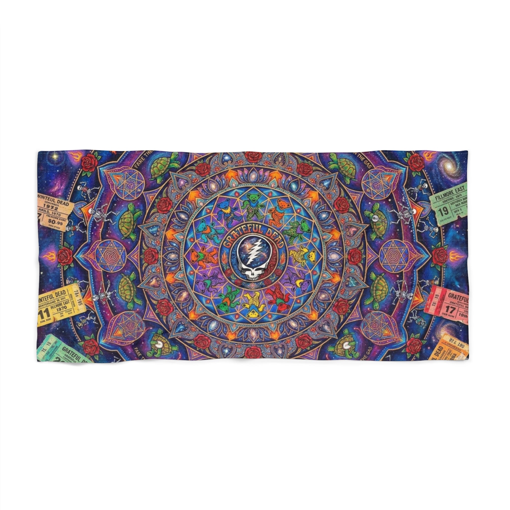 Psychedelic Grateful Dead Mandala Beach Towel | Colorful Circular Pattern, Vibrant Boho, gift for a deadhead