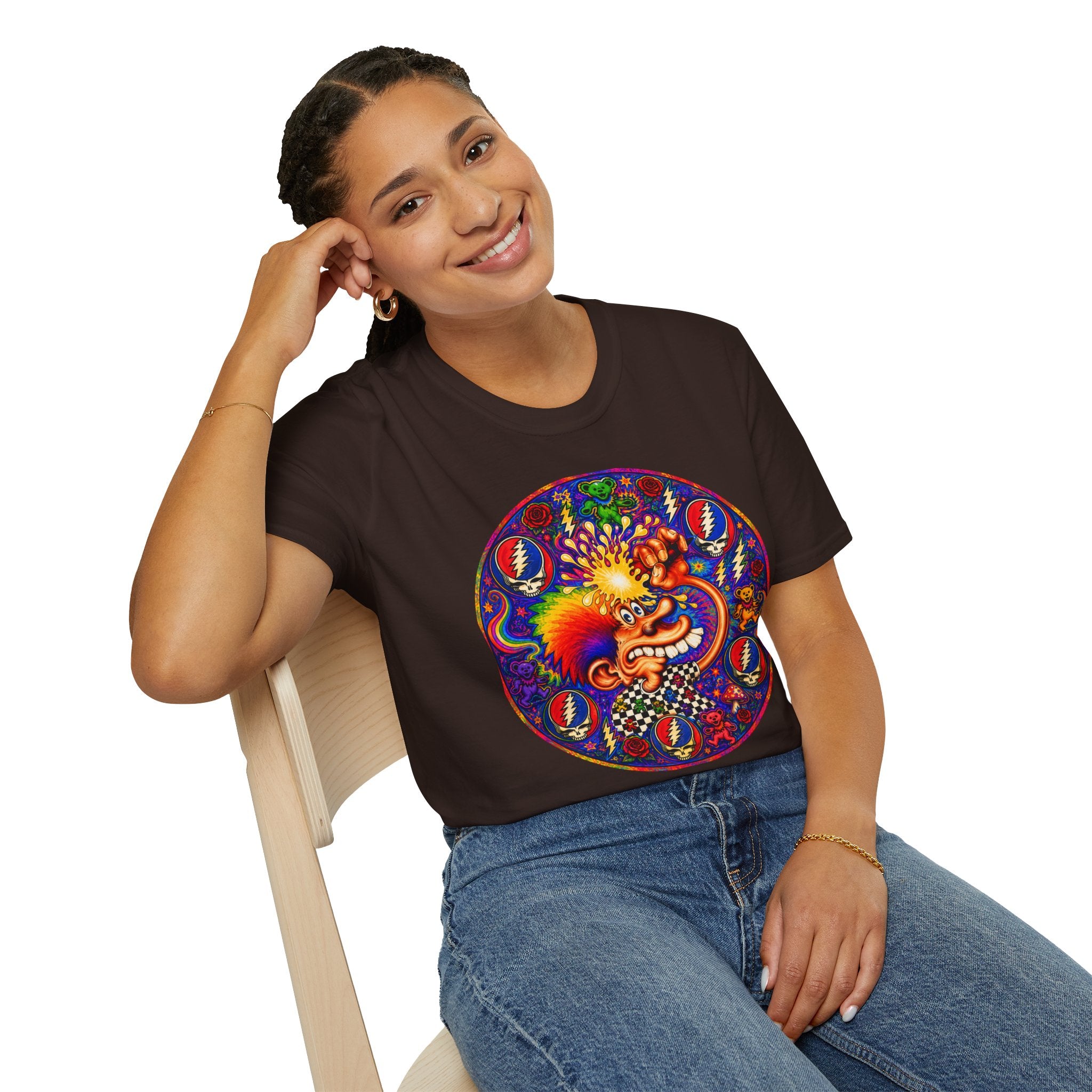 Psychedelic Grateful Dead T-Shirt | Retro Rainbow Skull Lightning