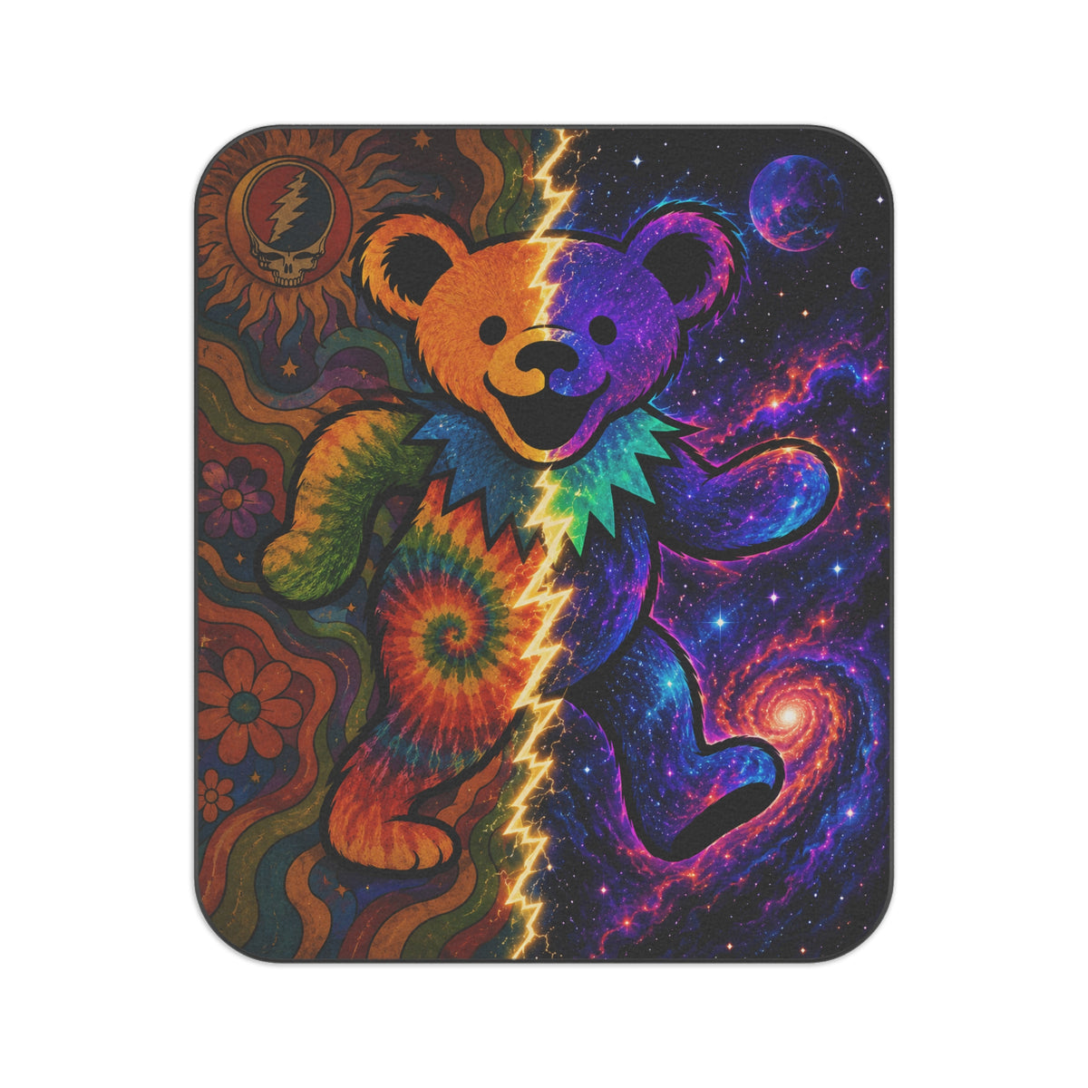 Tie-Dye Grateful Dead Bear Picnic Blanket | Psychedelic Galaxy, Retro Sunflower Design, gift for a deadhead, family, new mom