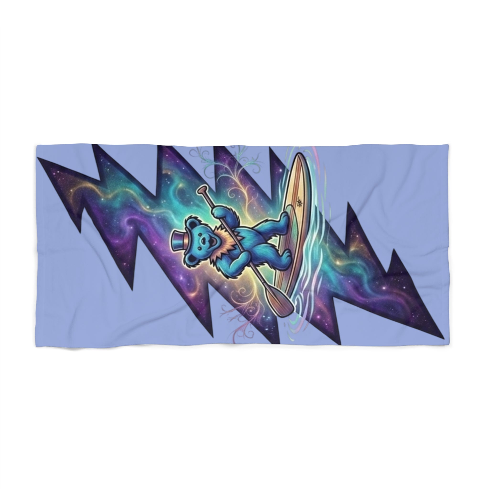 Surfing Bear Lightning Bolt Beach Towel | Cosmic Grateful Dead Inspired
