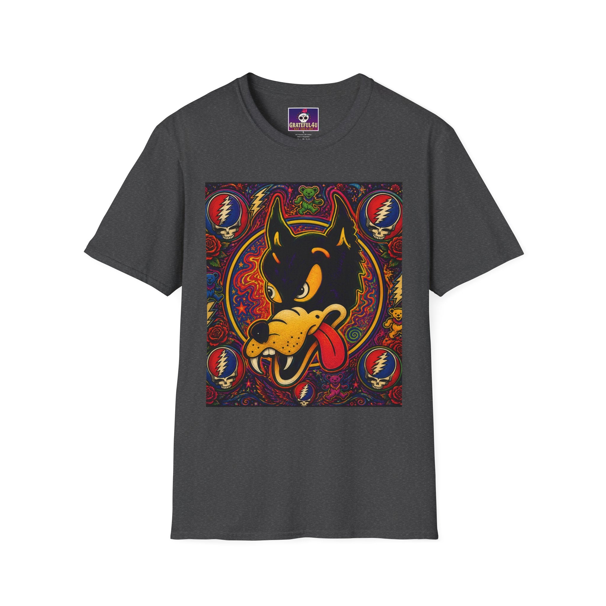 Psychedelic Dire Wolf Grateful Dead  Illustration T-Shirt | Retro Skull Lightning Graphics