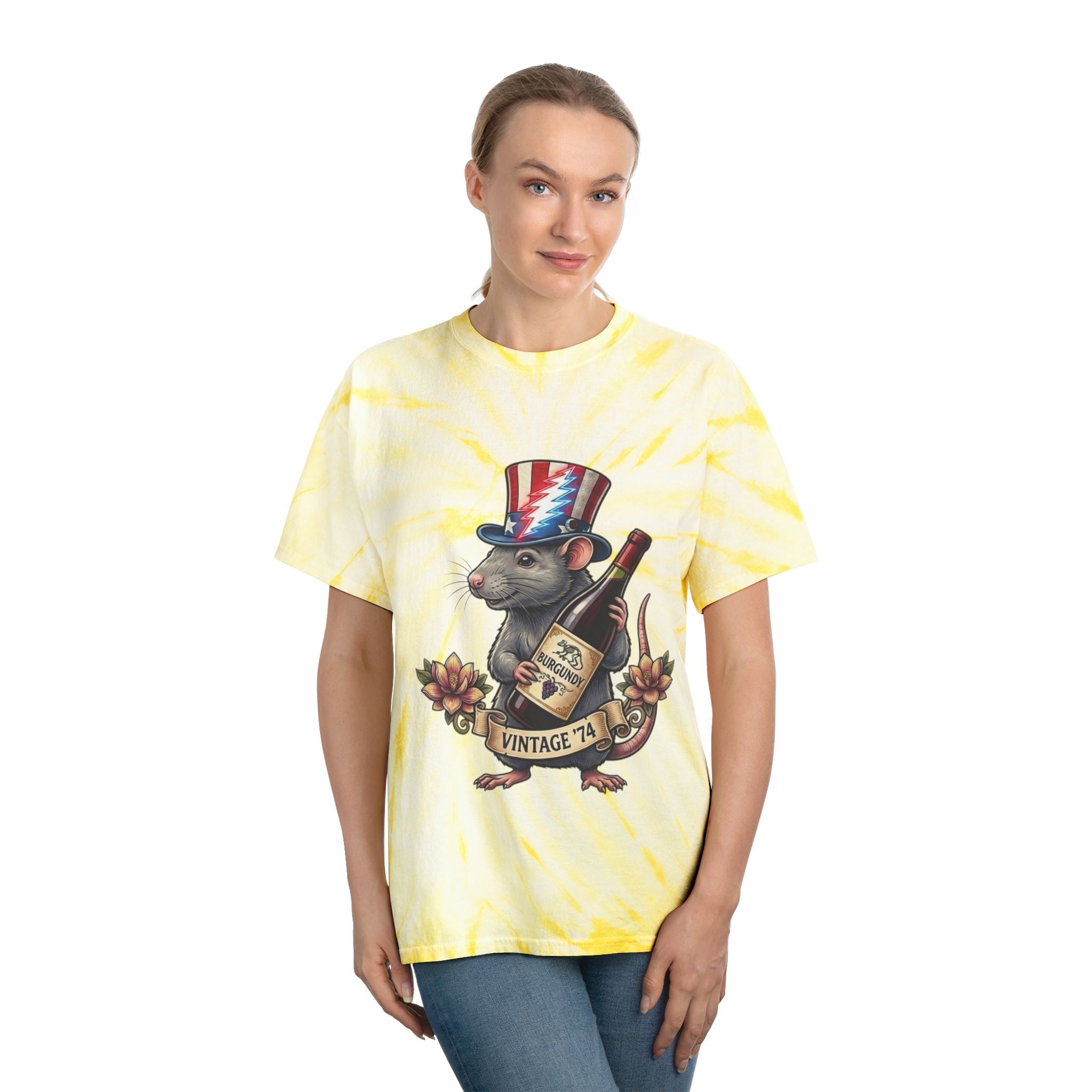 Grateful Dead Wharf Rat Tee | Yellow Tie-Dye Spiral, gift for a deadhead dad, friend, brother, grandpa