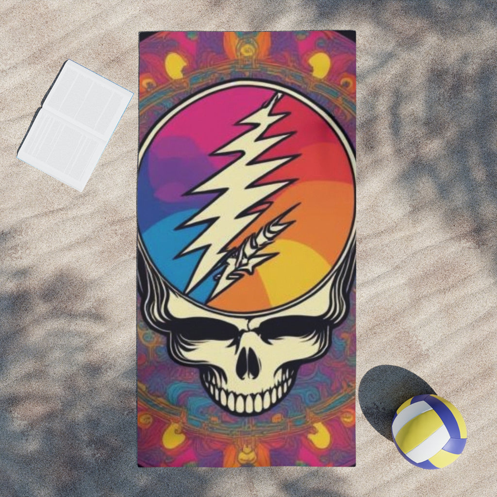 Psychedelic Steal Your Face Skull Beach Towel | Rainbow Lightning Bolt