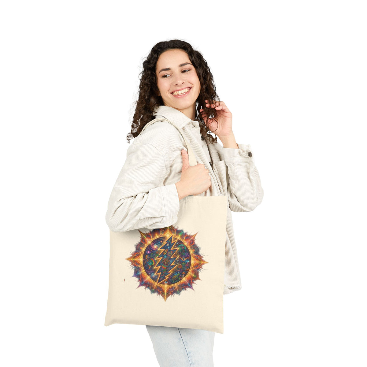 Grateful Dead Psychedelic Lightning Sun Tote Bag | Cosmic Bolt Canvas Tote