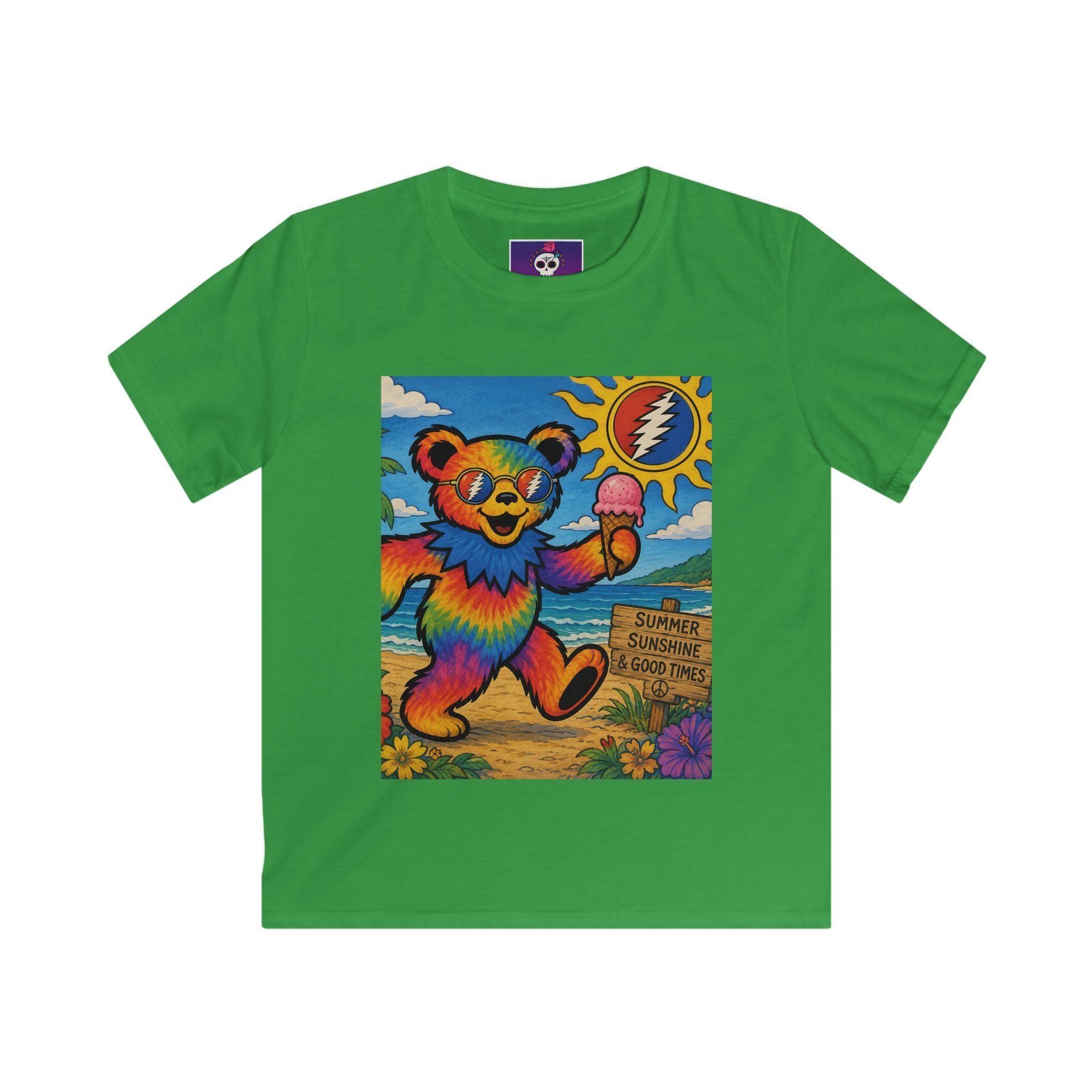 Rainbow Dancing Bear Kids Tee | Sunshine, Flowers, Psychedelic Grateful Dead Art