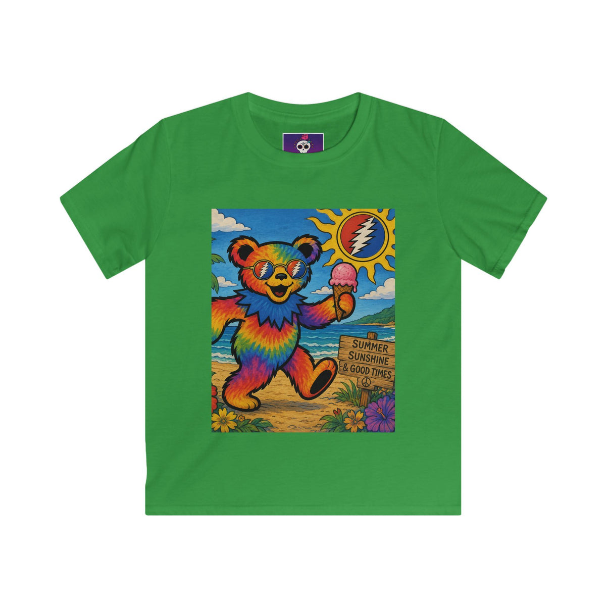 Rainbow Dancing Bear Kids Tee | Sunshine, Flowers, Psychedelic Grateful Dead Art