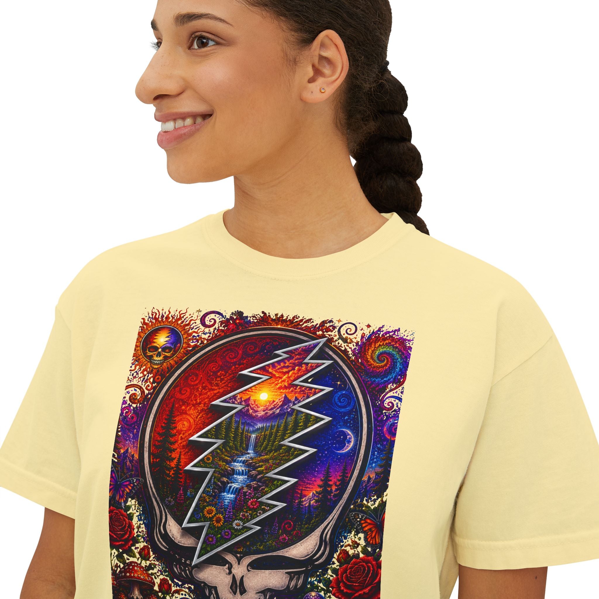 Grateful Dead Steal Your Face Lightning Skull Tee | Boxy Crop Shirt