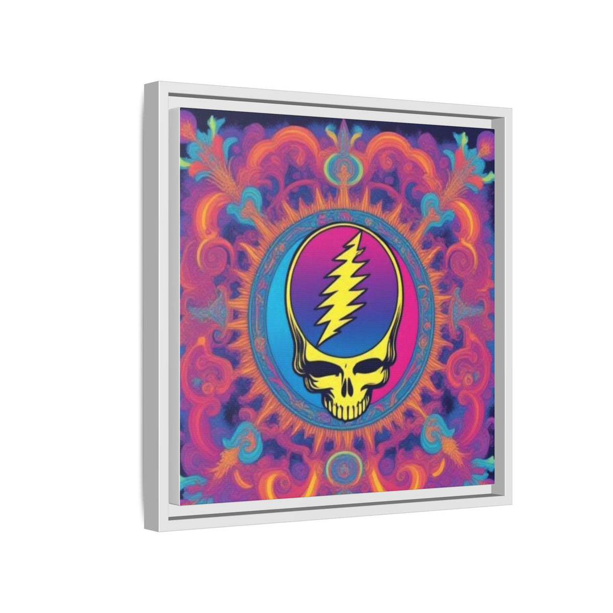 Psychedelic Steal Your Face Skull Matte Canvas Framed | Colorful Mandala Wall Art