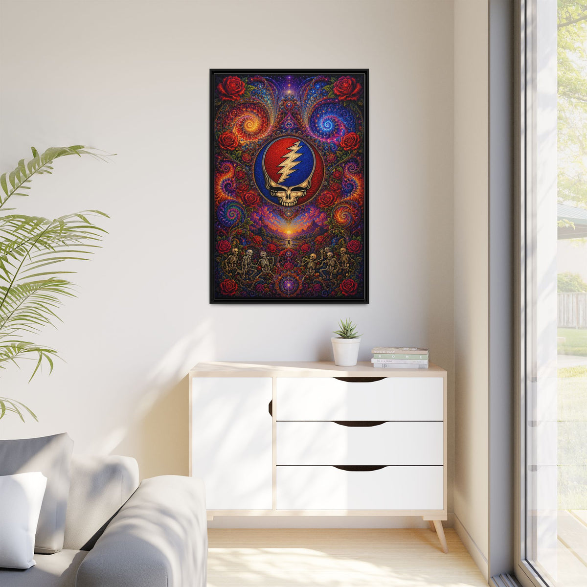 Steal Your Face Skull Lightning Canvas Framed Wall Art | Matte Framed Canvas, Grateful Dead, gift for a deadhead