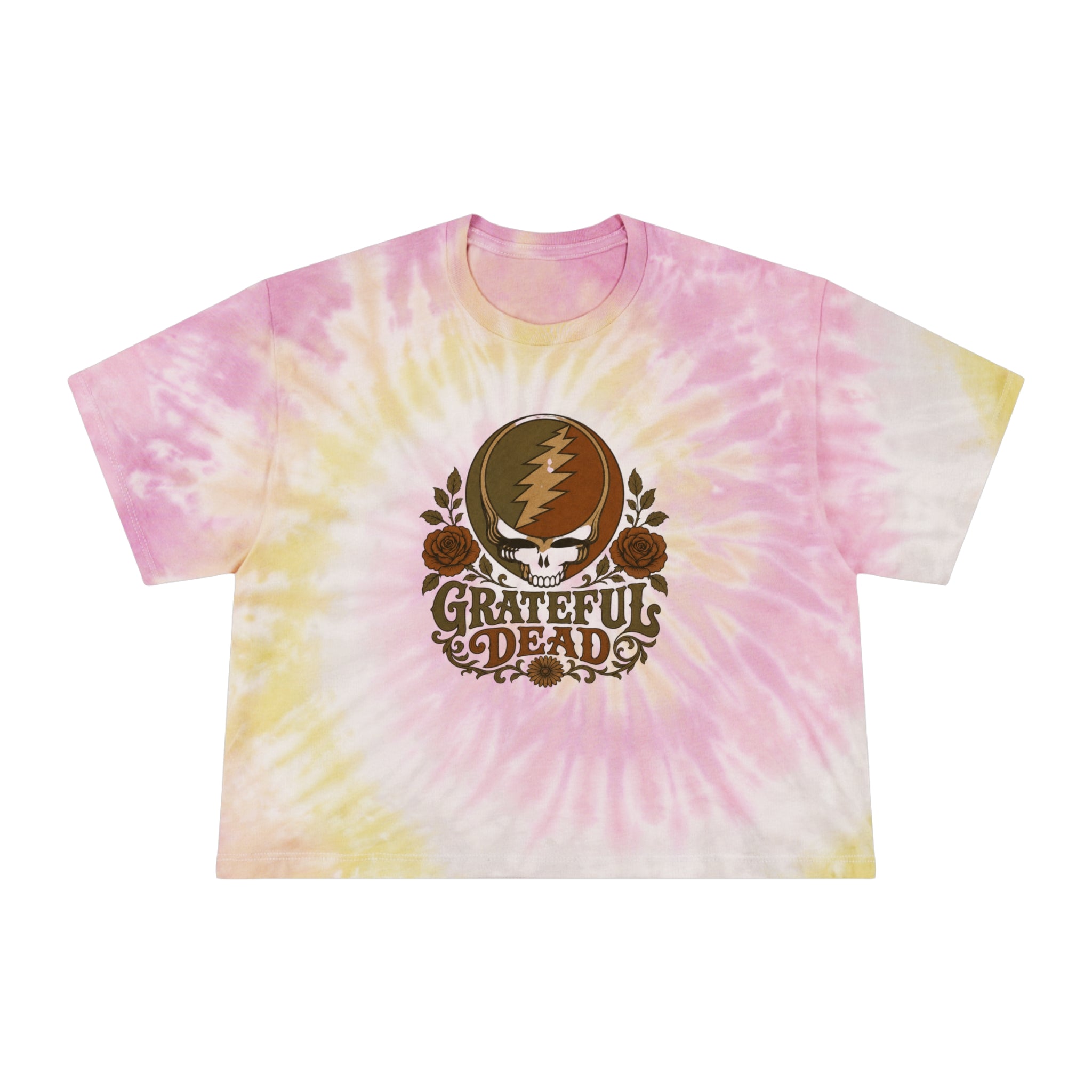 Grateful Dead Skull Roses Tie-Dye Crop Tee | Band Logo, Vintage Music, shirt for her, gift for deadhead