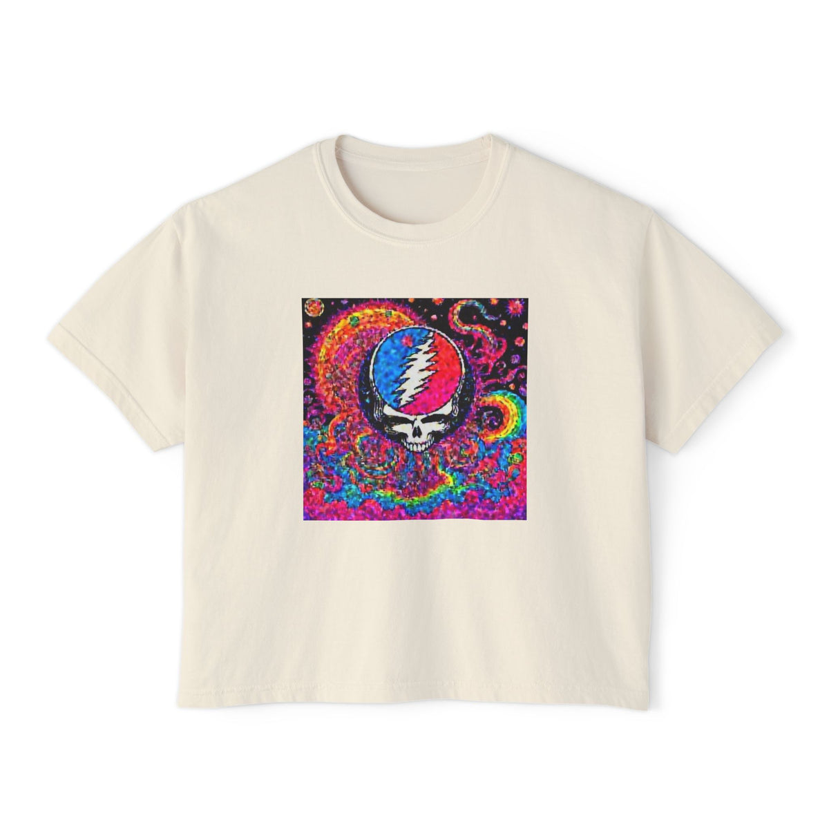Psychedelic Skull & Lightning Tee | Grateful Dead Inspired Boxy Tee