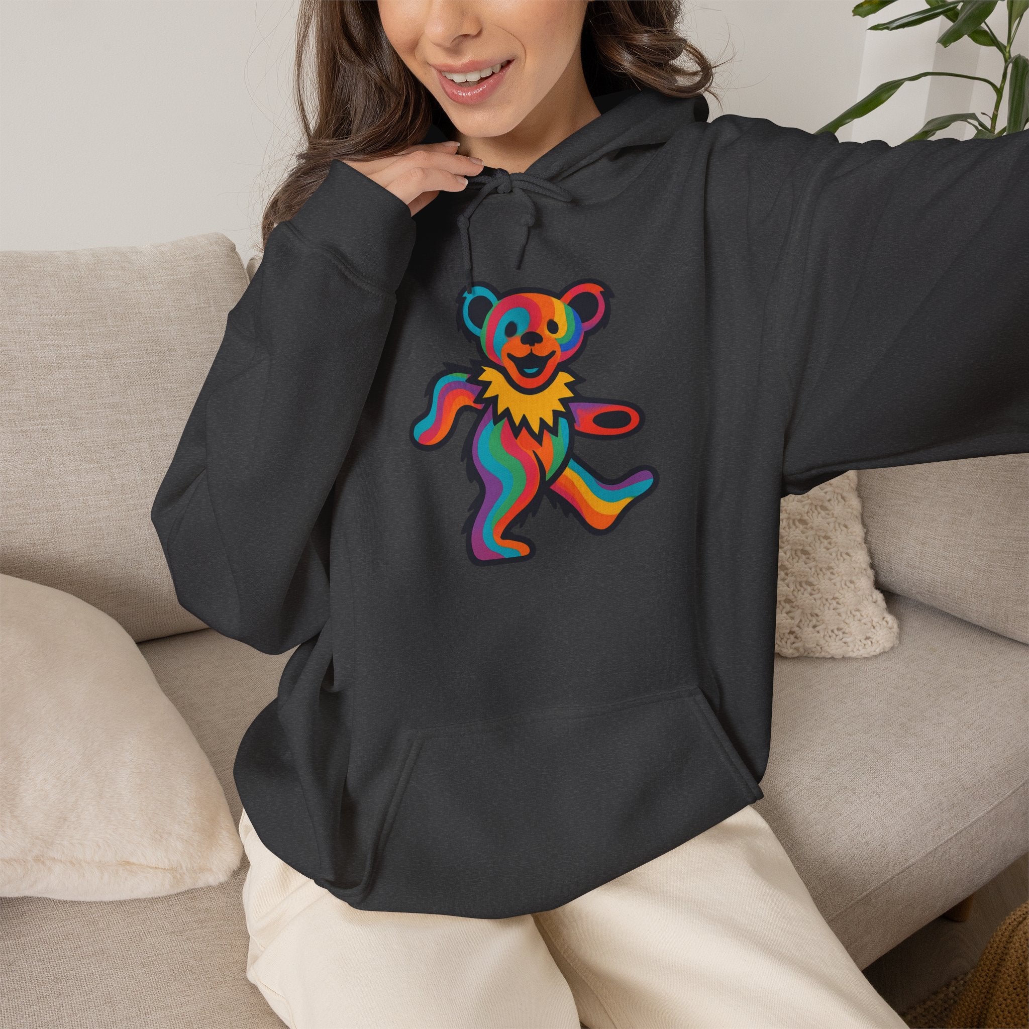 Rainbow Dancing Bear Hoodie | Psychedelic Grateful Dead Inspired, gift for deadhead, unisex, softstyle hoodie
