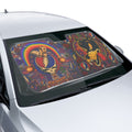 Psychedelic Grateful Dead Skull and Wolf Car Sun Shade | Windshield Sunshade