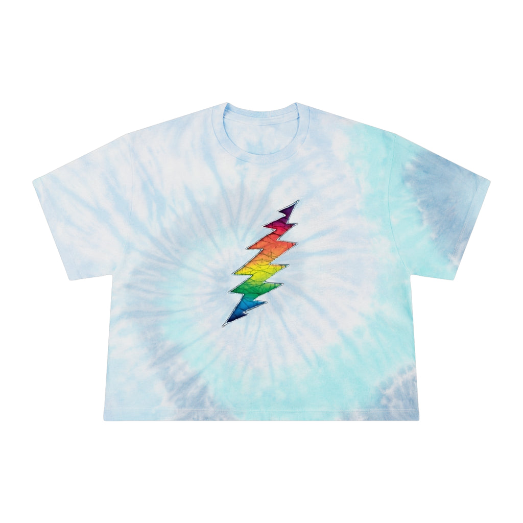 Grateful Dead Rainbow Lightning Bolt Tie Dye Crop Tee | Pastel Spiral Graphic