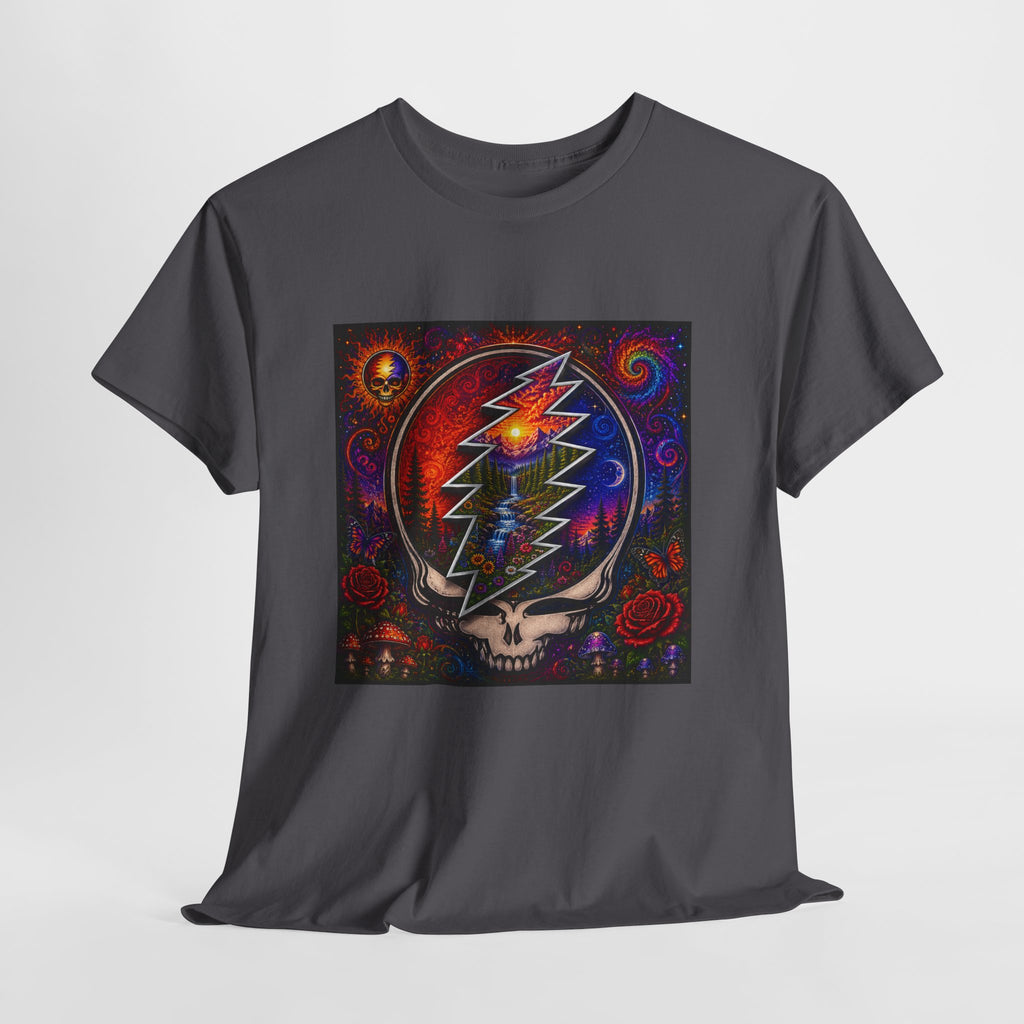Psychedelic Steal Your Face Skull T-Shirt | Colorful Lightning Rose Grateful Dead Tee