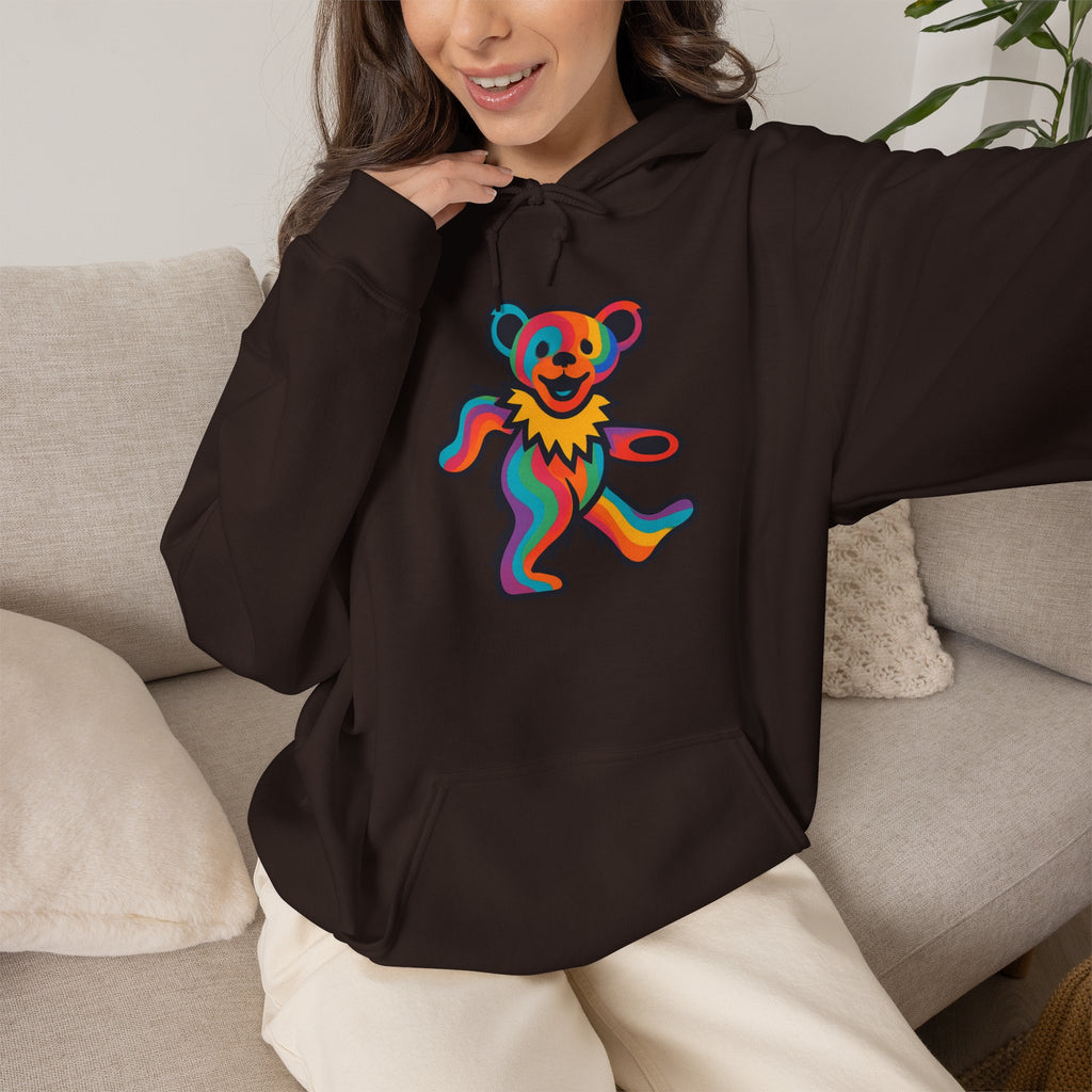 Rainbow Dancing Bear Hoodie | Psychedelic Grateful Dead Inspired, gift for deadhead, unisex, softstyle hoodie