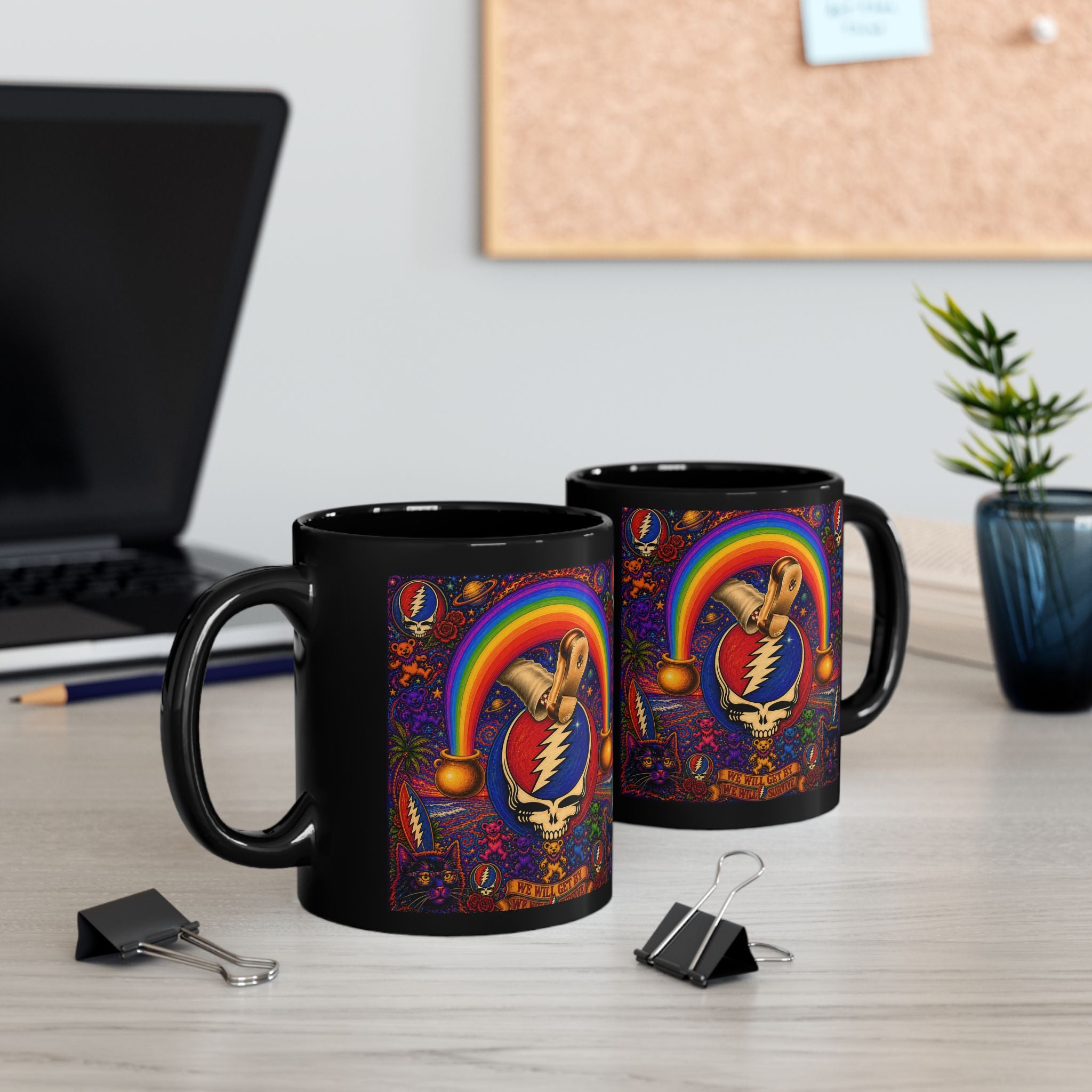 Grateful Dead Steal Your Face Rainbow Skull Mug | Black Ceramic Mug