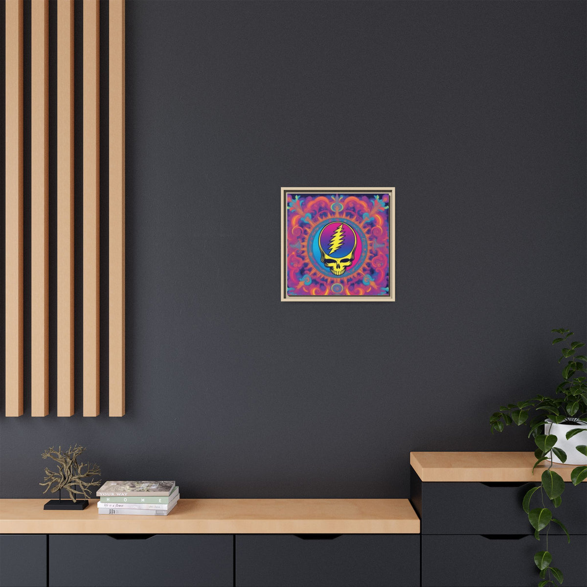 Psychedelic Steal Your Face Skull Matte Canvas Framed | Colorful Mandala Wall Art
