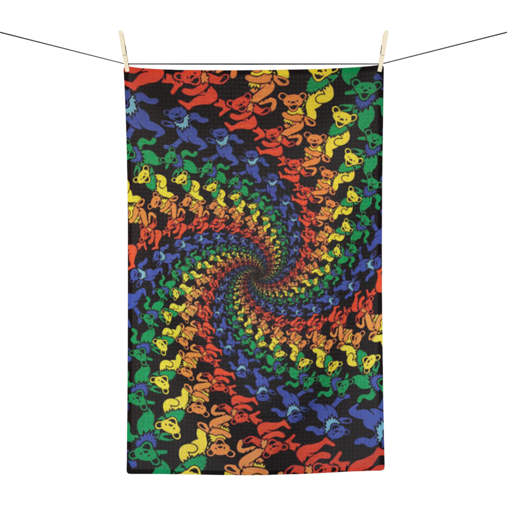 Grateful Dead Bear Rainbow Dancing Bears Spiral Microfiber Tea Towel | Psychedelic Kitchen Linen, gift for her , gift for deadhead