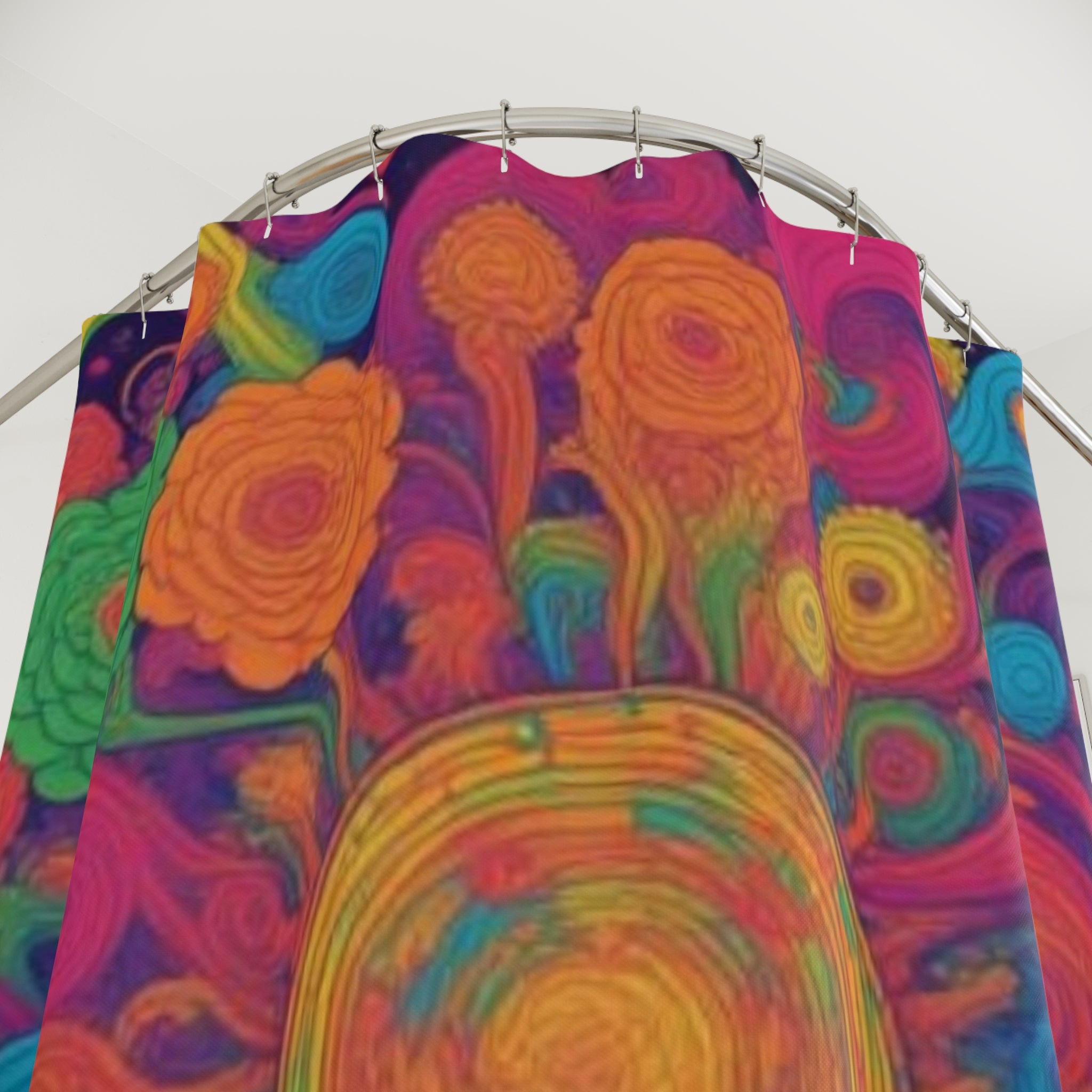 Psychedelic Floral Burst Shower Curtain | Colorful Retro Flower Pattern