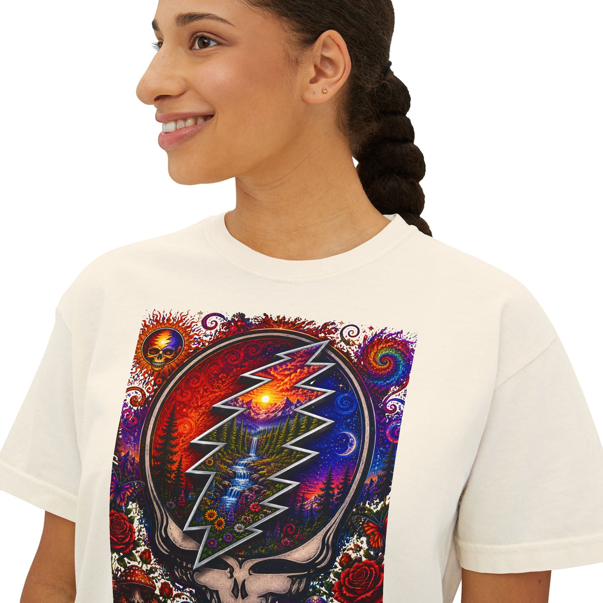 Grateful Dead Steal Your Face Lightning Skull Tee | Boxy Crop Shirt