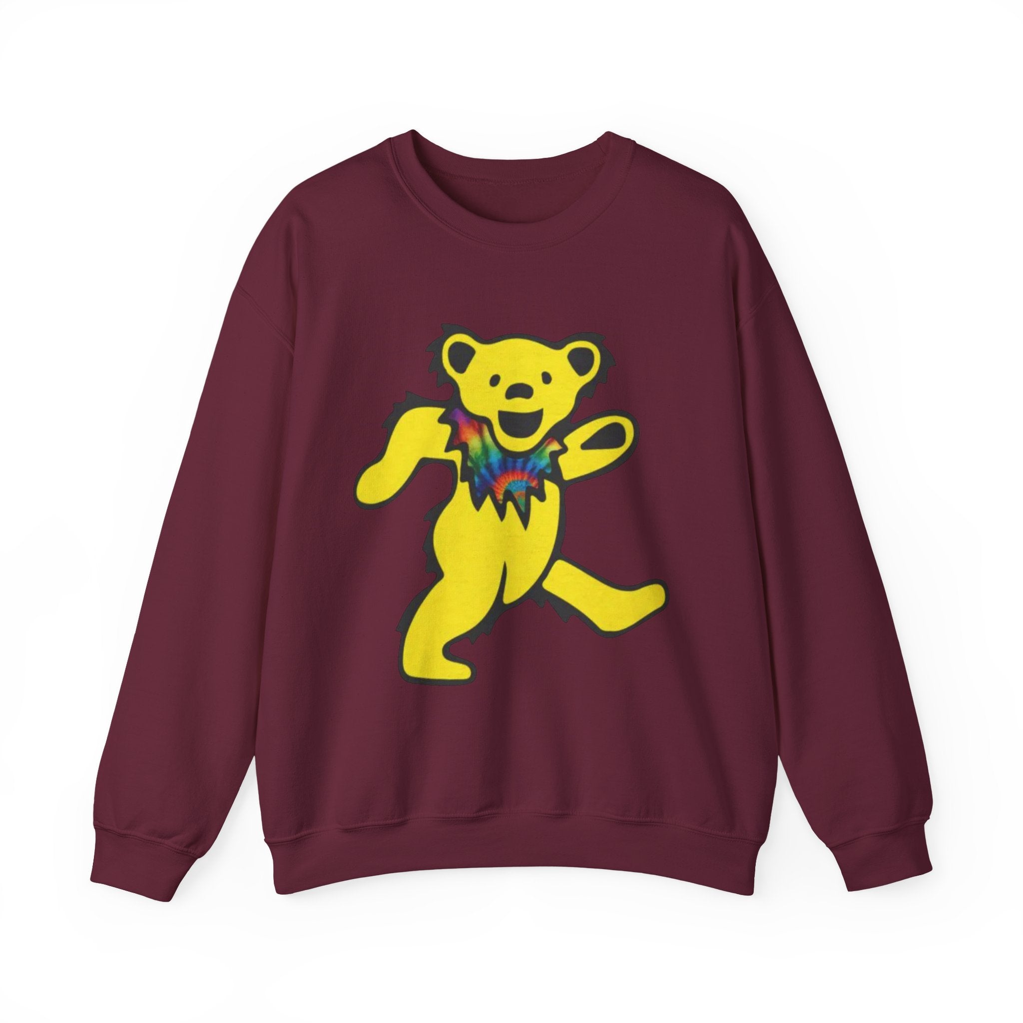 Grateful Dead Dancing Yellow Bear graphic Sweatshirt | Psychedelic Tie-Dye Collar