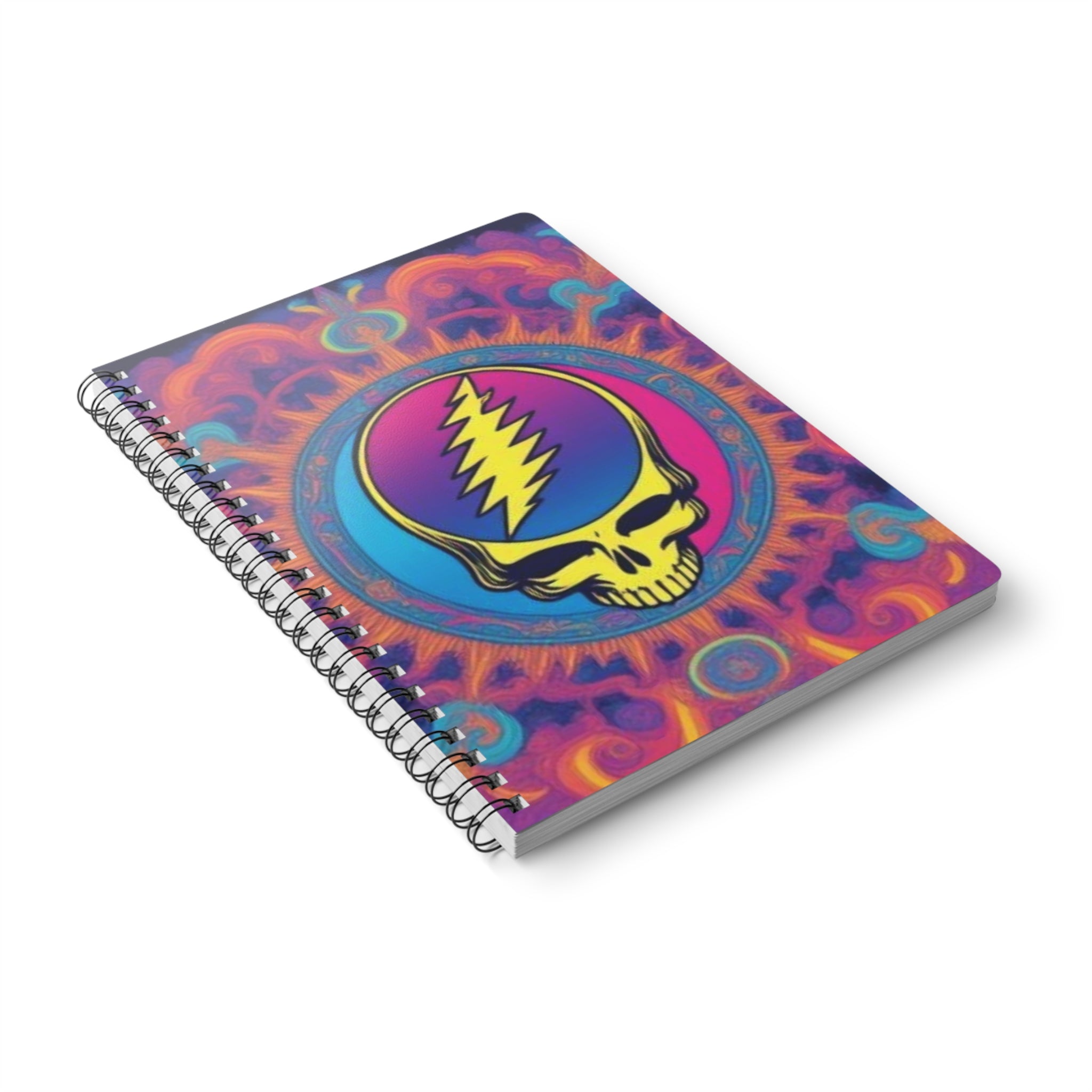 Psychedelic Steal Your Face Skull Notebook | Wirobound Softcover A5, gift for a deadhead, grateful dead inspired
