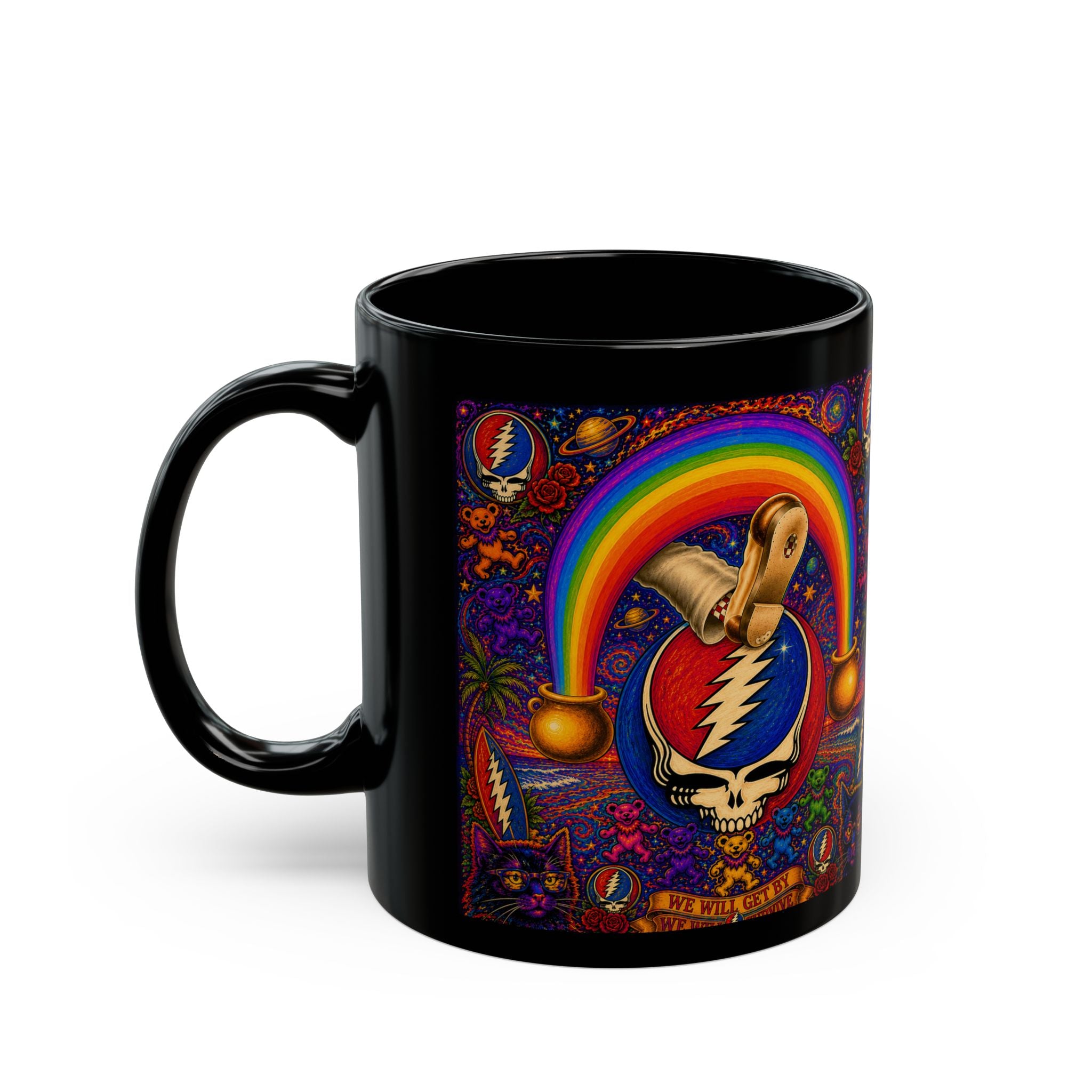 Grateful Dead Steal Your Face Rainbow Skull Mug | Black Ceramic Mug