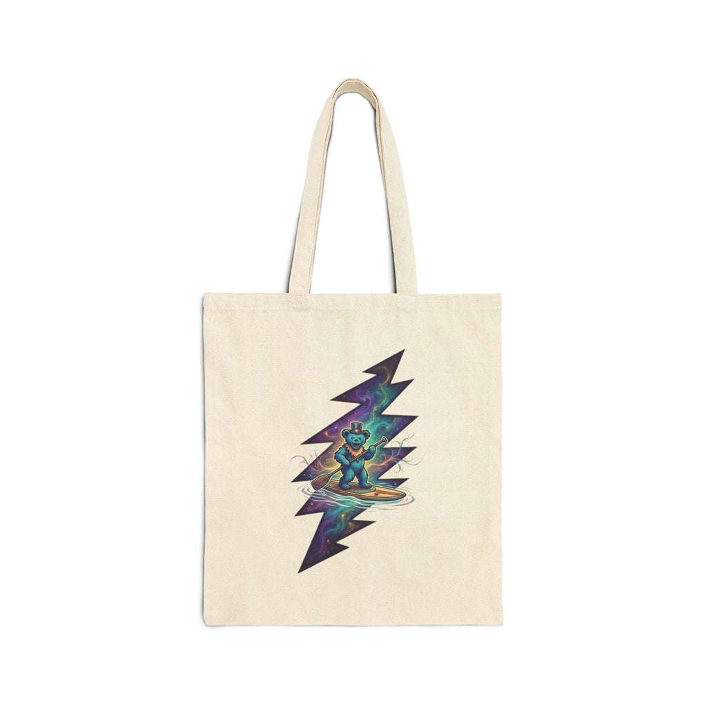 Grateful Dead Paddleboarding dead bear Cosmic Bear Lightning Bolt Tote Bag | Canvas Market Bag