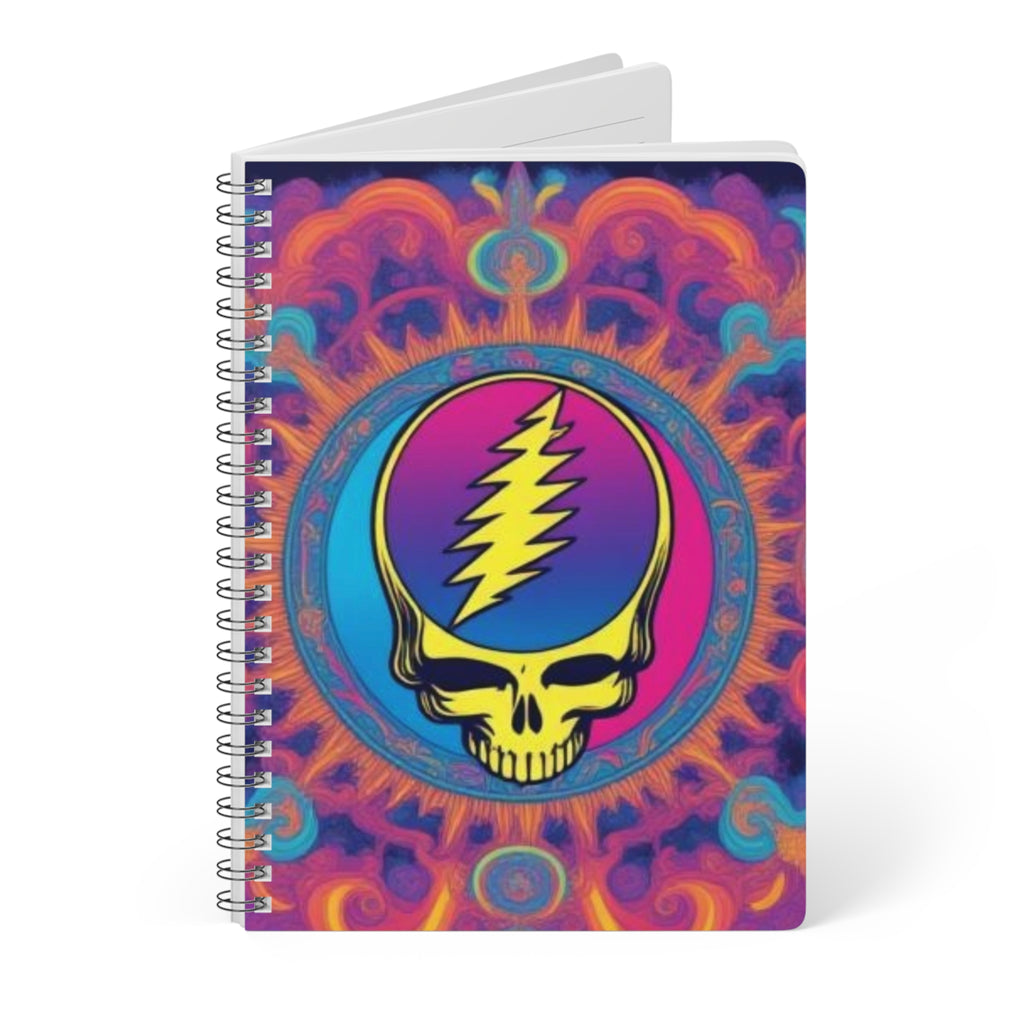 Psychedelic Steal Your Face Skull Notebook | Wirobound Softcover A5, gift for a deadhead, grateful dead inspired