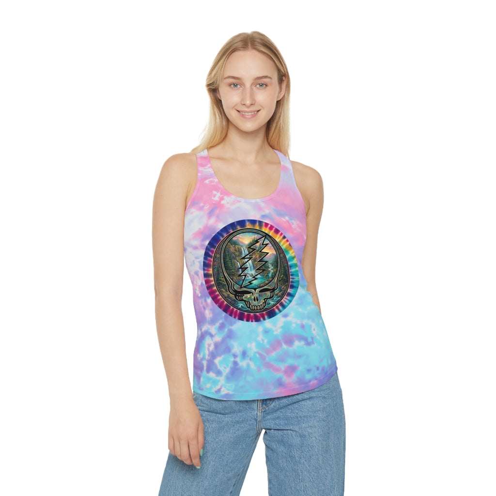 Steal Your Face Skull Lightning Bolt Tie Dye Racerback Tank, Grateful Dead Gift for a deadhead, her,him,dad,mom