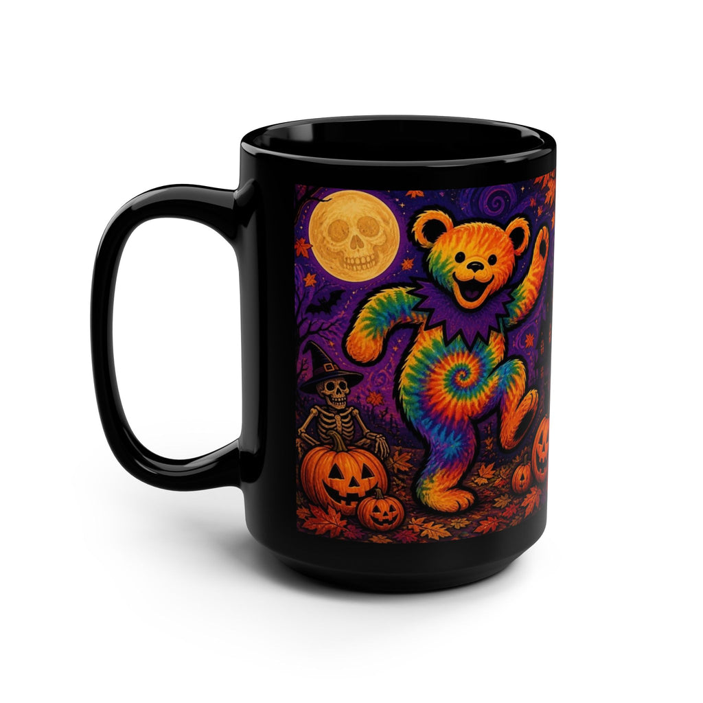 Tie-Dye Dancing Bear Halloween Mug, gift for a deadhead, Grateful Dead,  | 15oz Black Ceramic