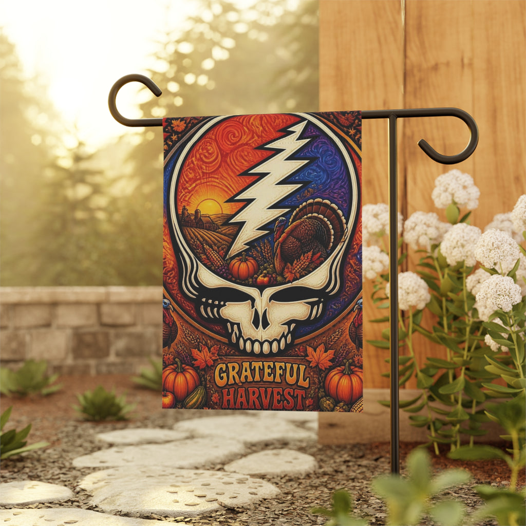 Grateful Harvest skull lightning Garden Flag | House Banner, Autumn Pumpkin Decor, Grateful Dead inspired