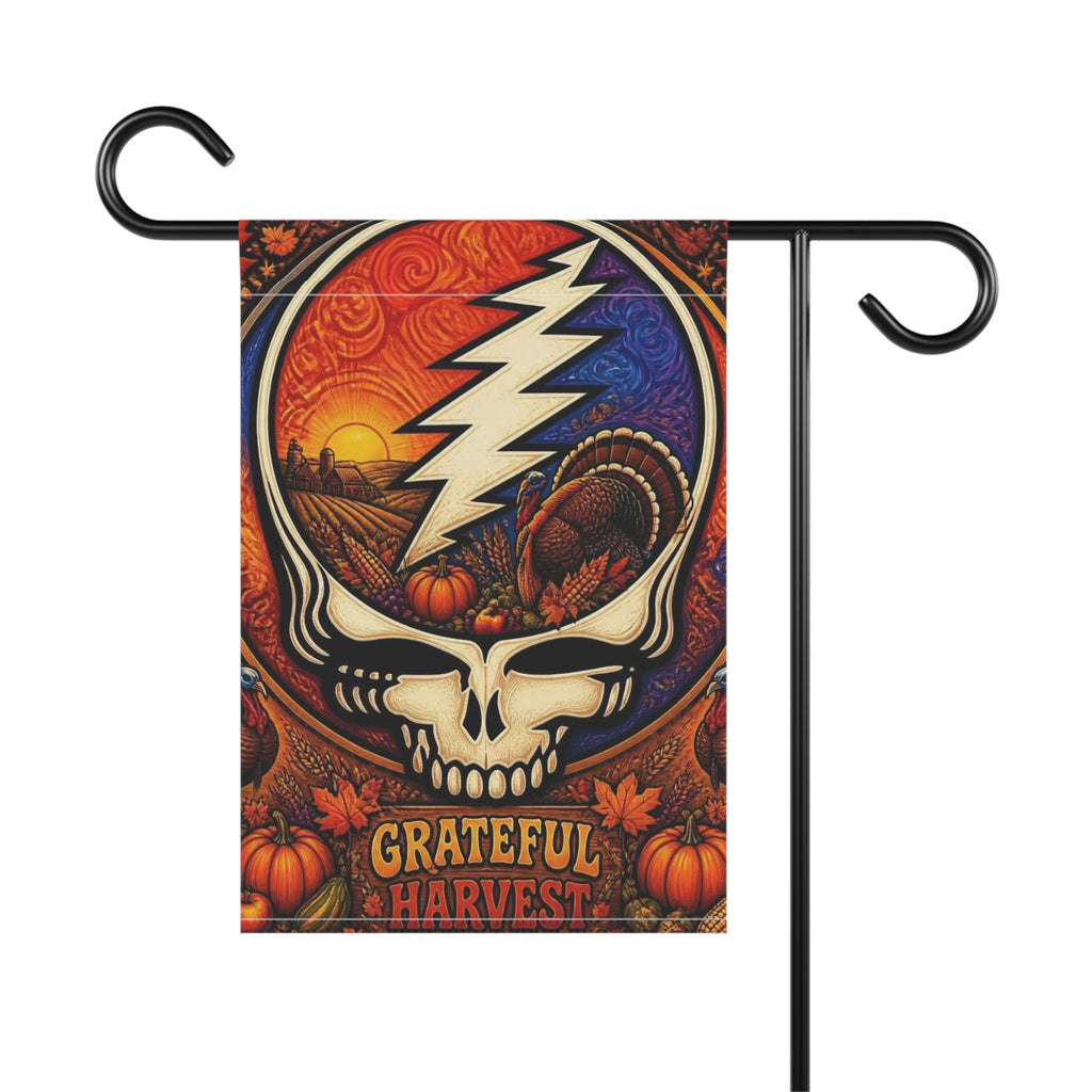Grateful Harvest skull lightning Garden Flag | House Banner, Autumn Pumpkin Decor, Grateful Dead inspired