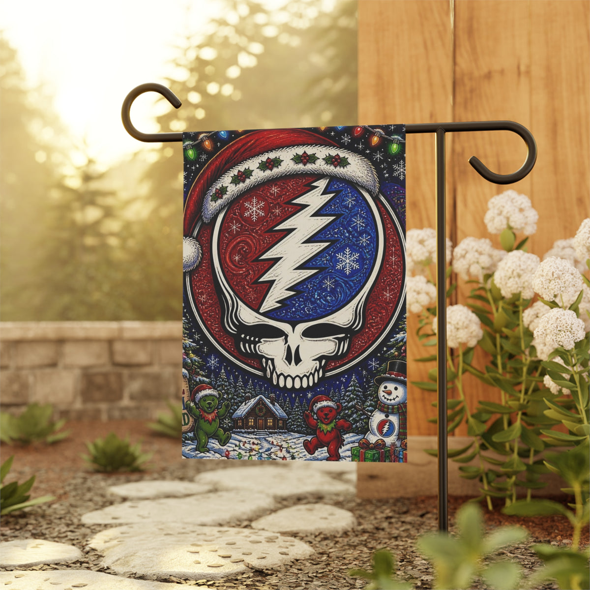 Steal Your Face Santa Skull Garden Flag | House Banner, Holiday Grateful Dead Décor