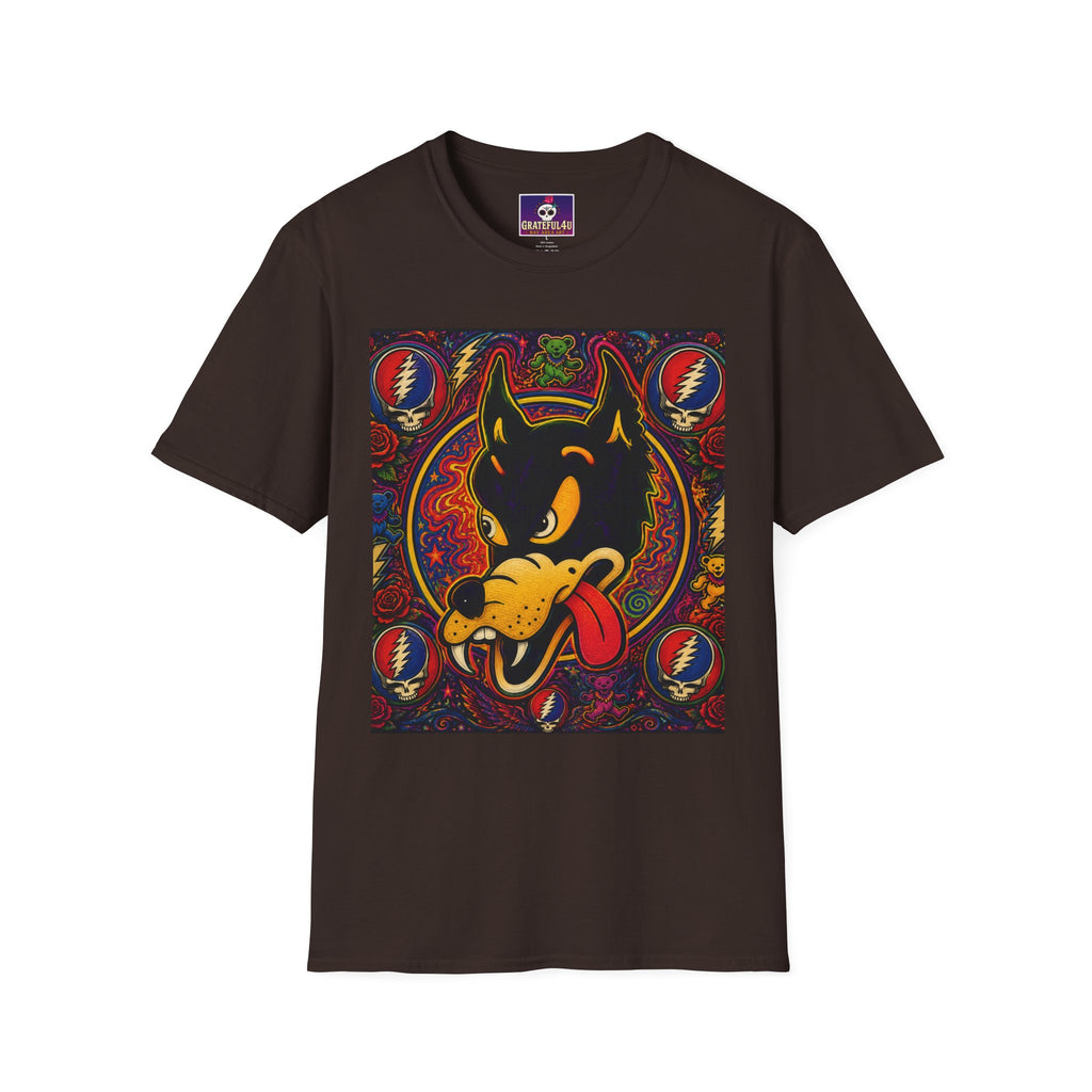 Psychedelic Dire Wolf Grateful Dead  Illustration T-Shirt | Retro Skull Lightning Graphics