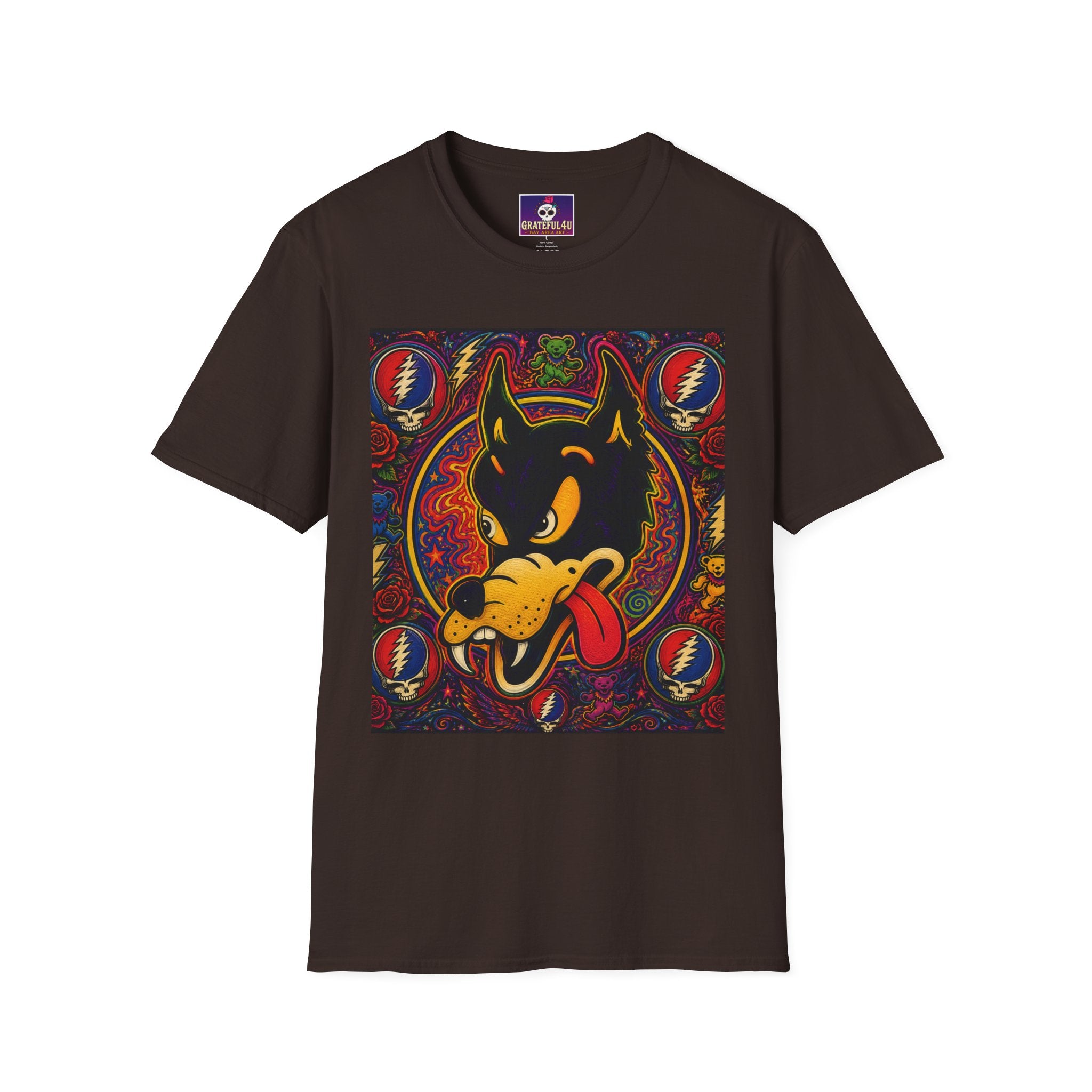 Psychedelic Dire Wolf Grateful Dead  Illustration T-Shirt | Retro Skull Lightning Graphics