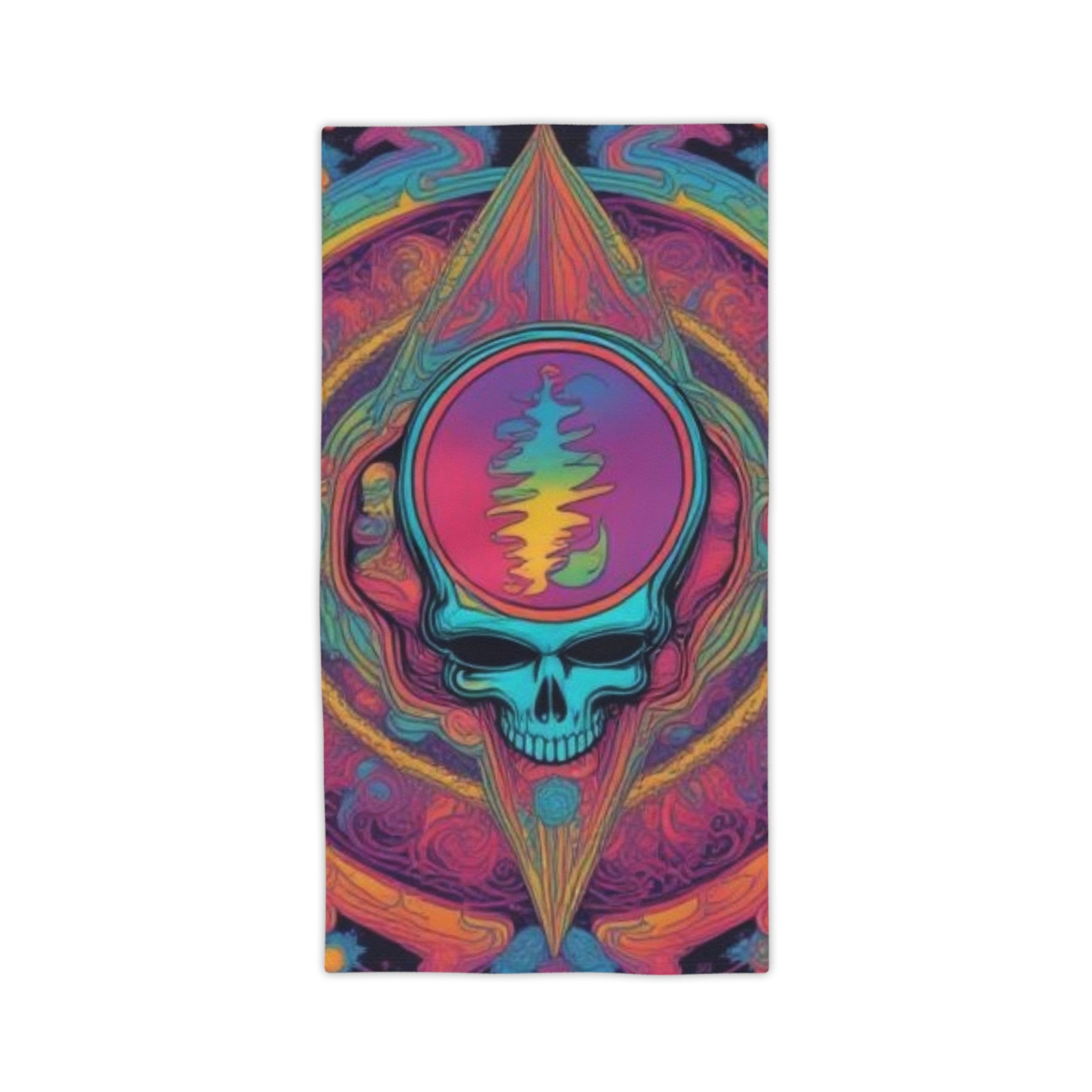 Psychedelic Skull Waveform Beach Towel | Rainbow Trippy Skull Grateful dead