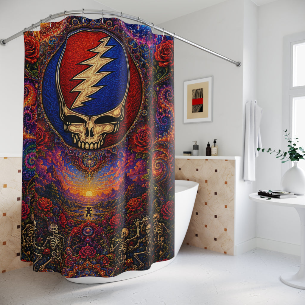 Steal Your Face Skull Lightning Shower Curtain | Psychedelic Grateful Dead Bath Decor