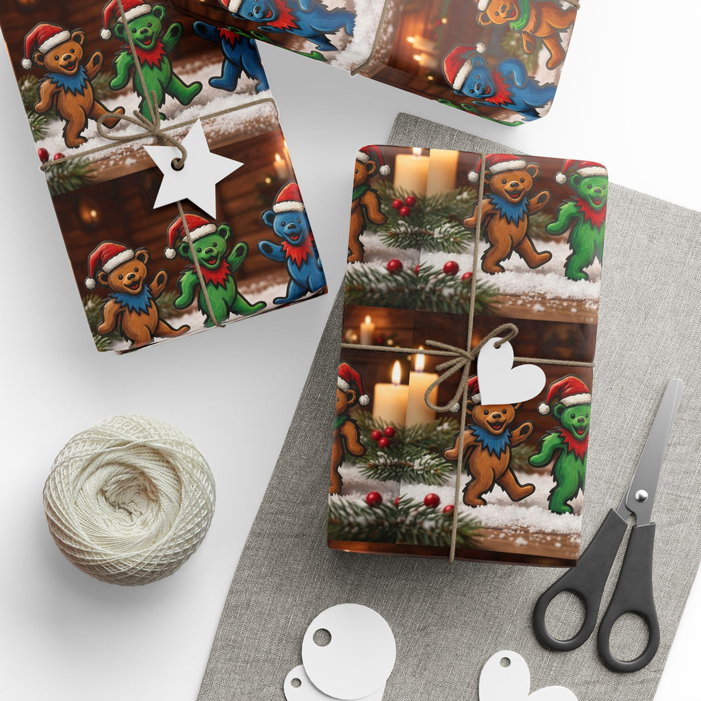Gingerbread Plushies Pattern Wrapping Paper | Holiday Christmas Gift Wrap, grateful dead bear, gift for deadhead
