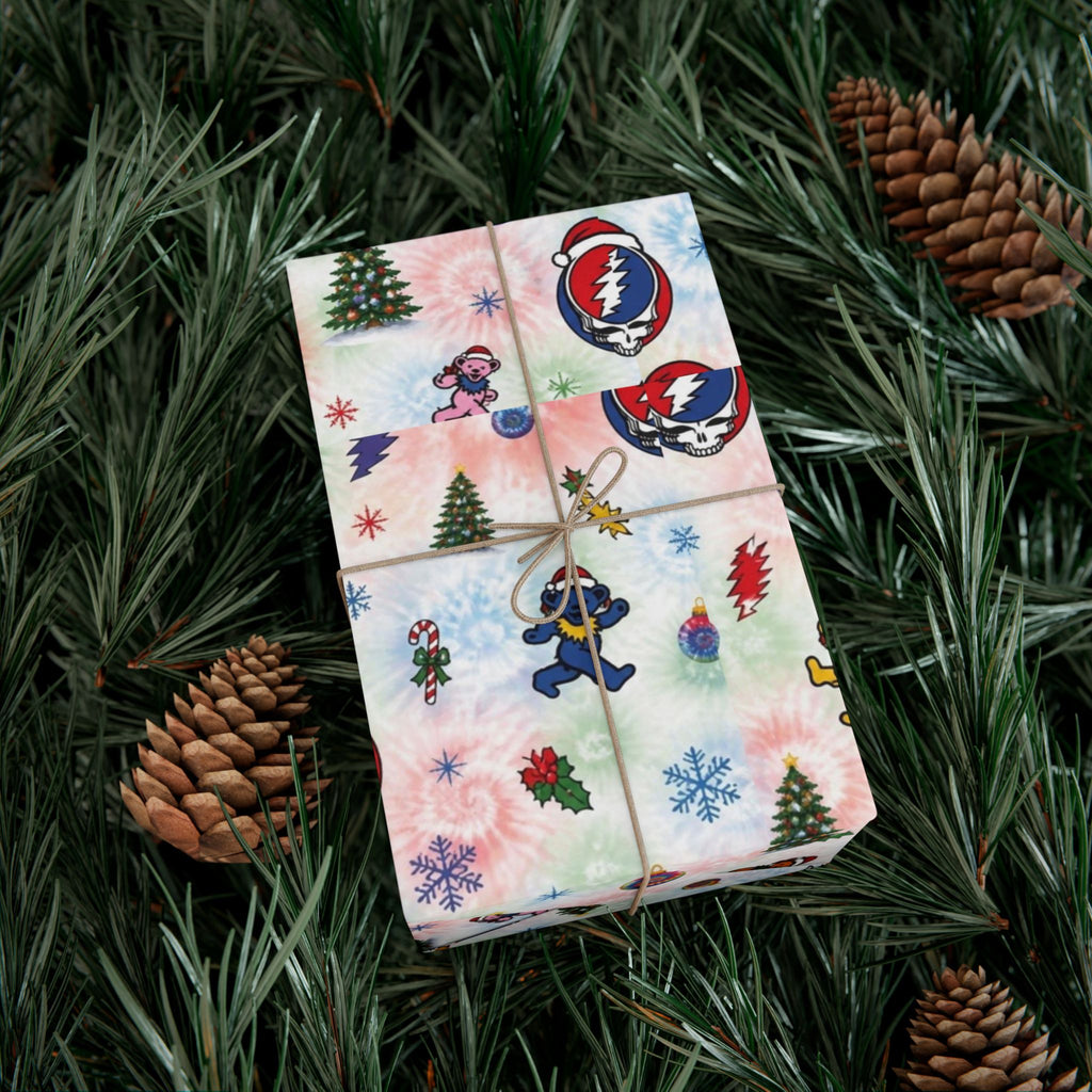 Grateful Dead Dancing Bears pattern , gift for deadhead, Gift Wrap Paper | Holiday Tie-Dye Stocking Stuffer Wrap