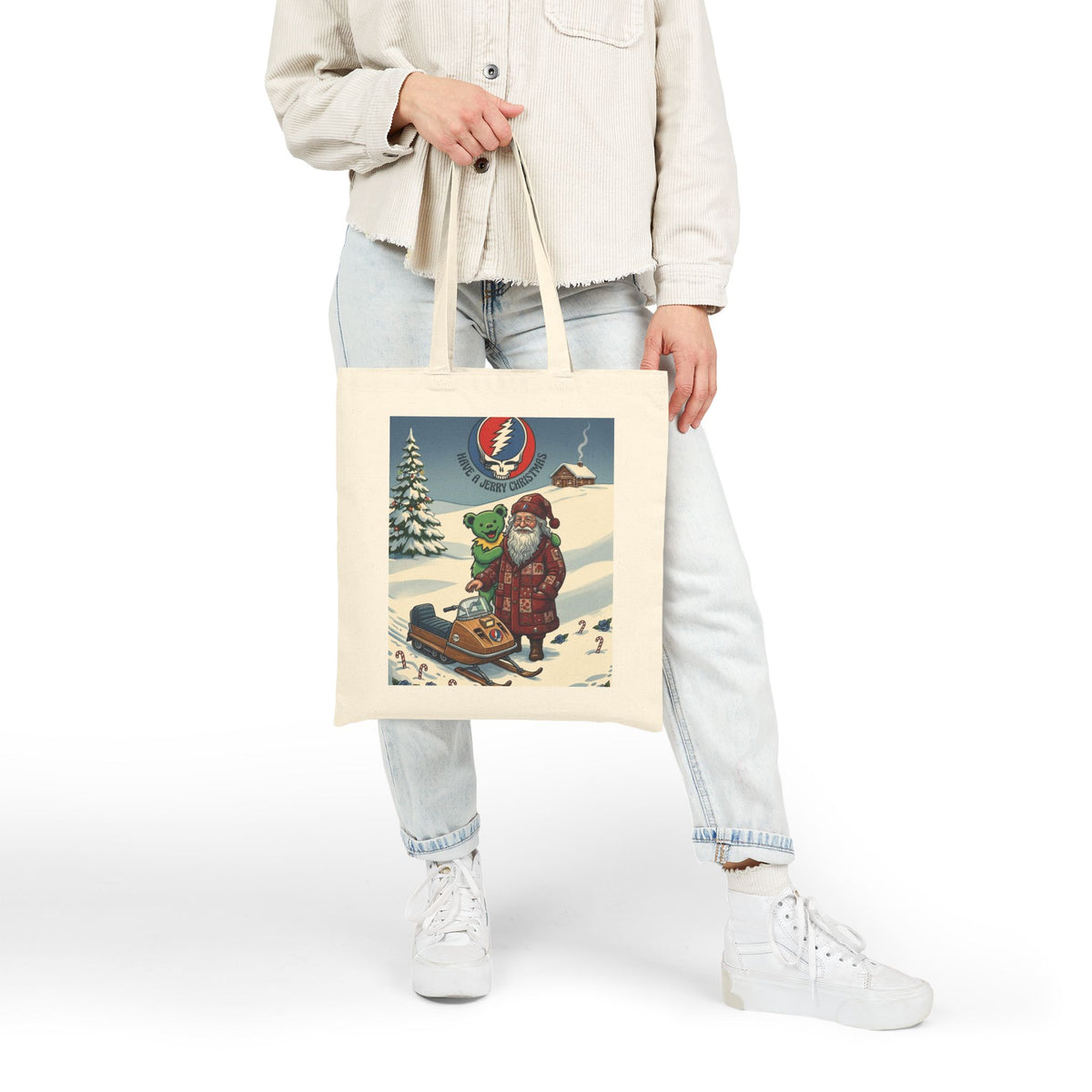 Grateful Dead Santa Snowmobile Tote | Holiday Vintage Band Art, gift for deadhead